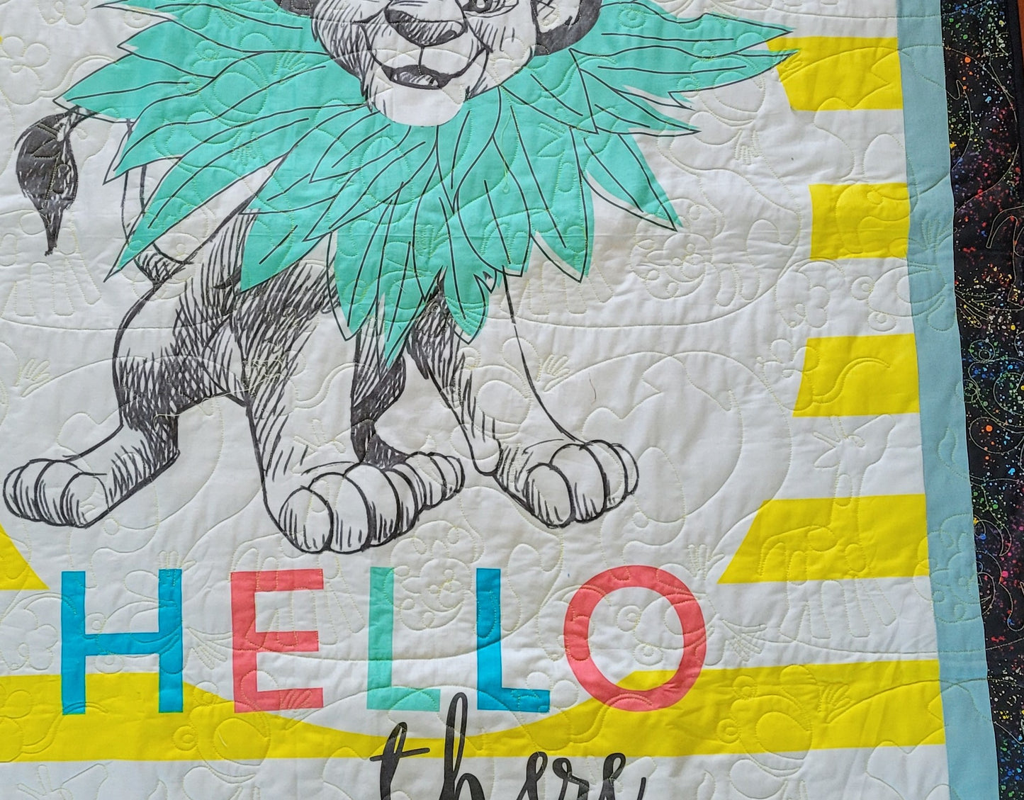 Simba Toddler Quilt or Playmat - The Lion King "Hello There" Jungle Animals Greens and Yellows approx 43 x 51 inches