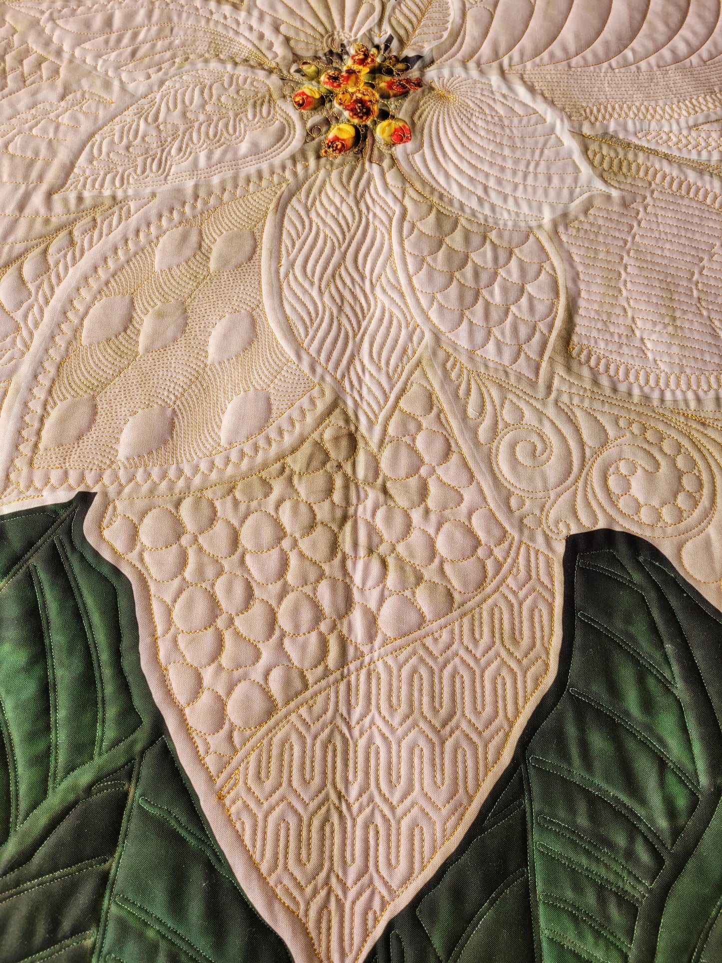 Dream Big White Poinsettia Quilted Wall Hanging or Table topper, approx 43 x 43 inches