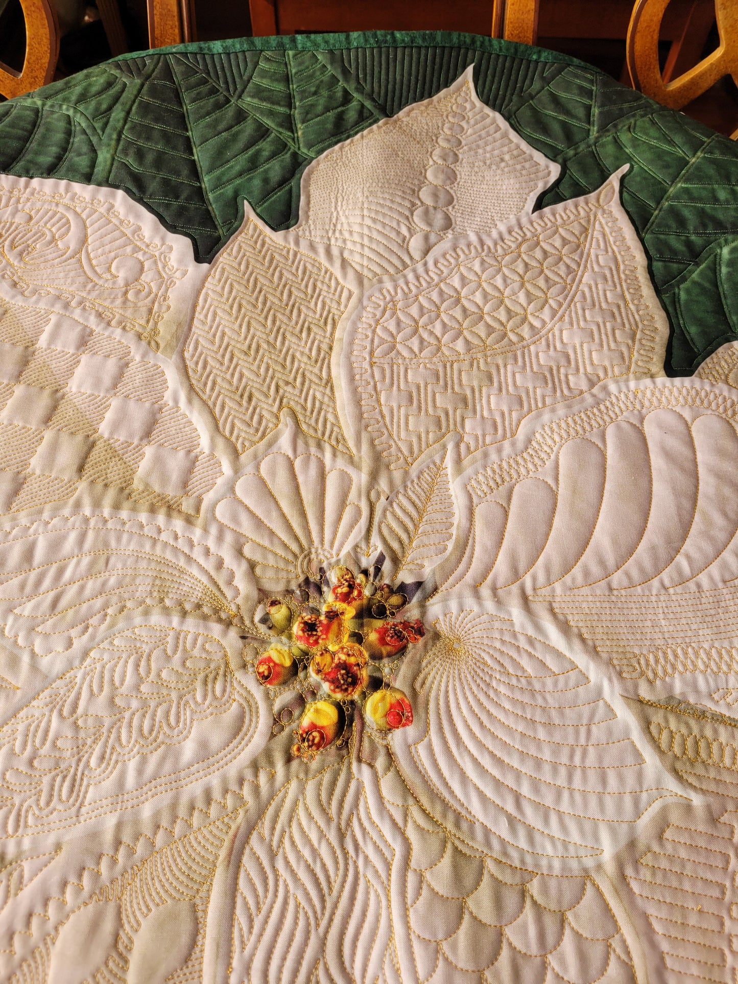 Dream Big White Poinsettia Quilted Wall Hanging or Table topper, approx 43 x 43 inches