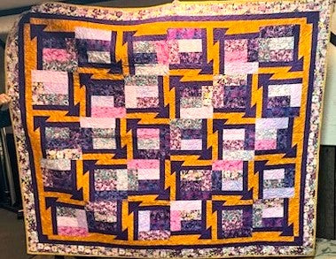 Sold Out Large Contemporary Gold and Purple Geometric Arrow design Quilt, Wall Hanging, approx 70 x 84 inches