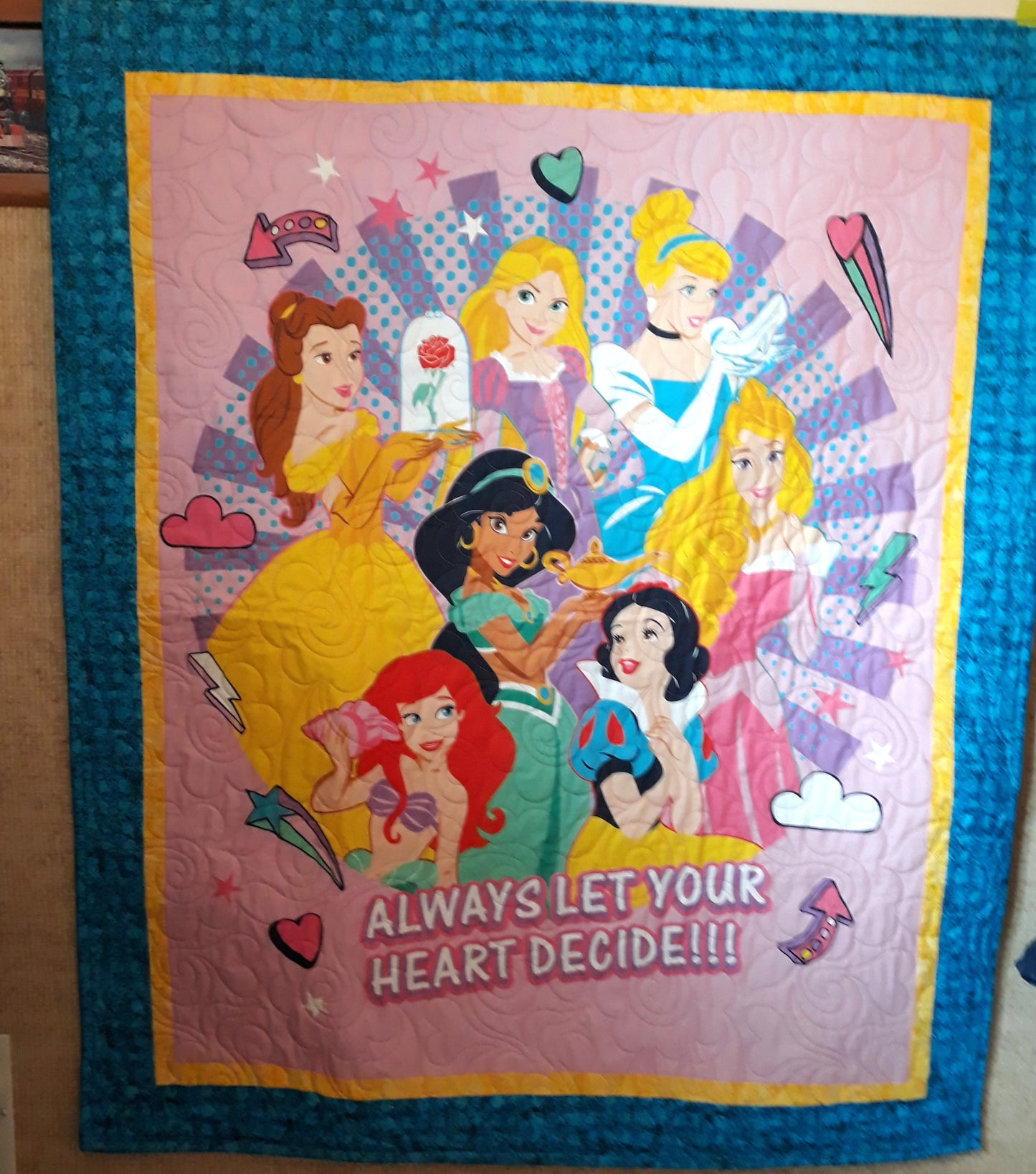 Princess Quilt Blanket Playmat for baby toddler - Ariel Aurora Jasmine Snow White Belle Cinderella Rapunzel - Large size 42 x 50 inches
