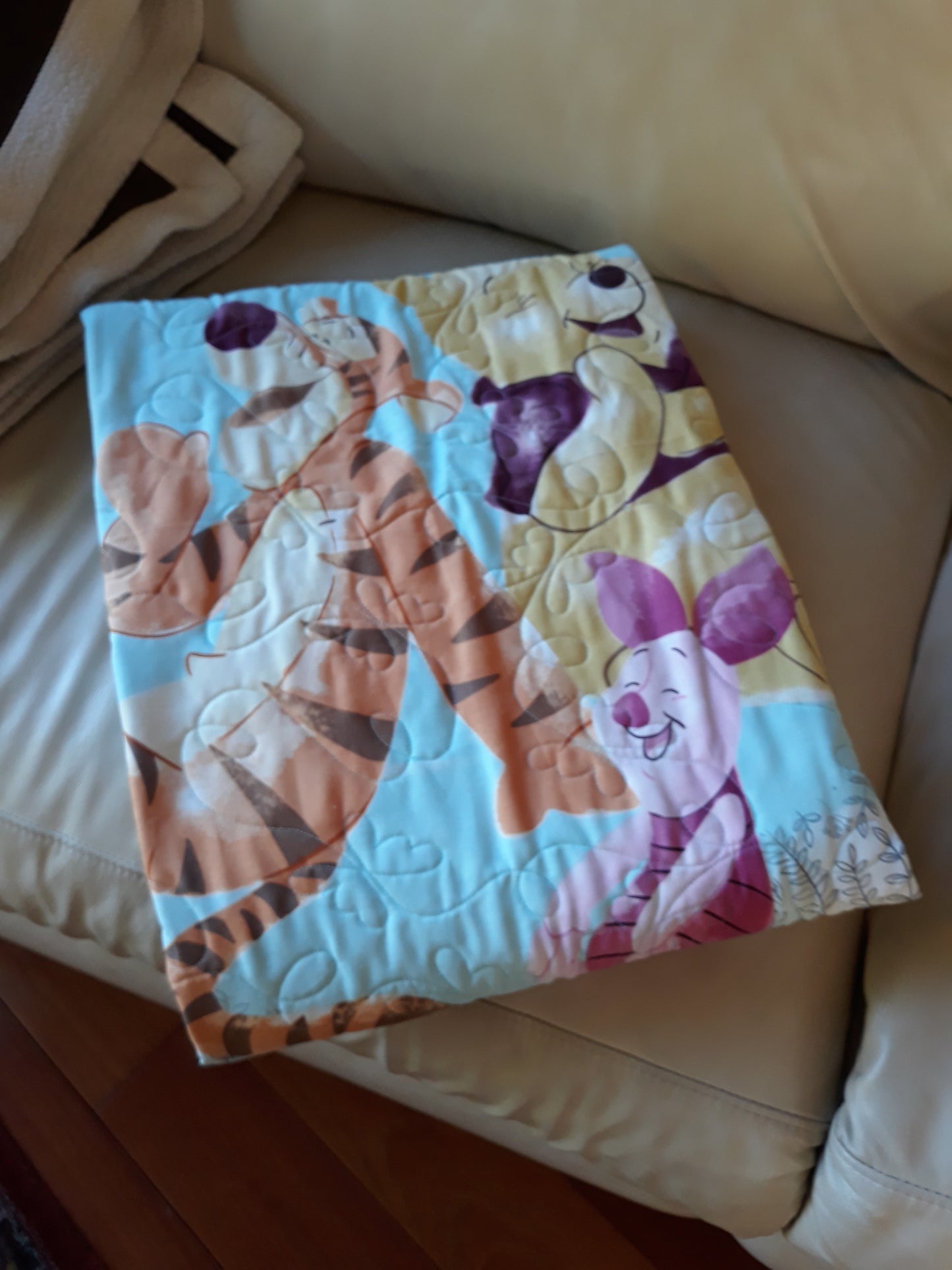 Pooh - WINNIE the POOH and TIGGER Too! Panel Quilt Blanket Playmat baby toddler - w/ Piglet - Large size 40 x 46 inches - Shower Gift - Gold Aqua