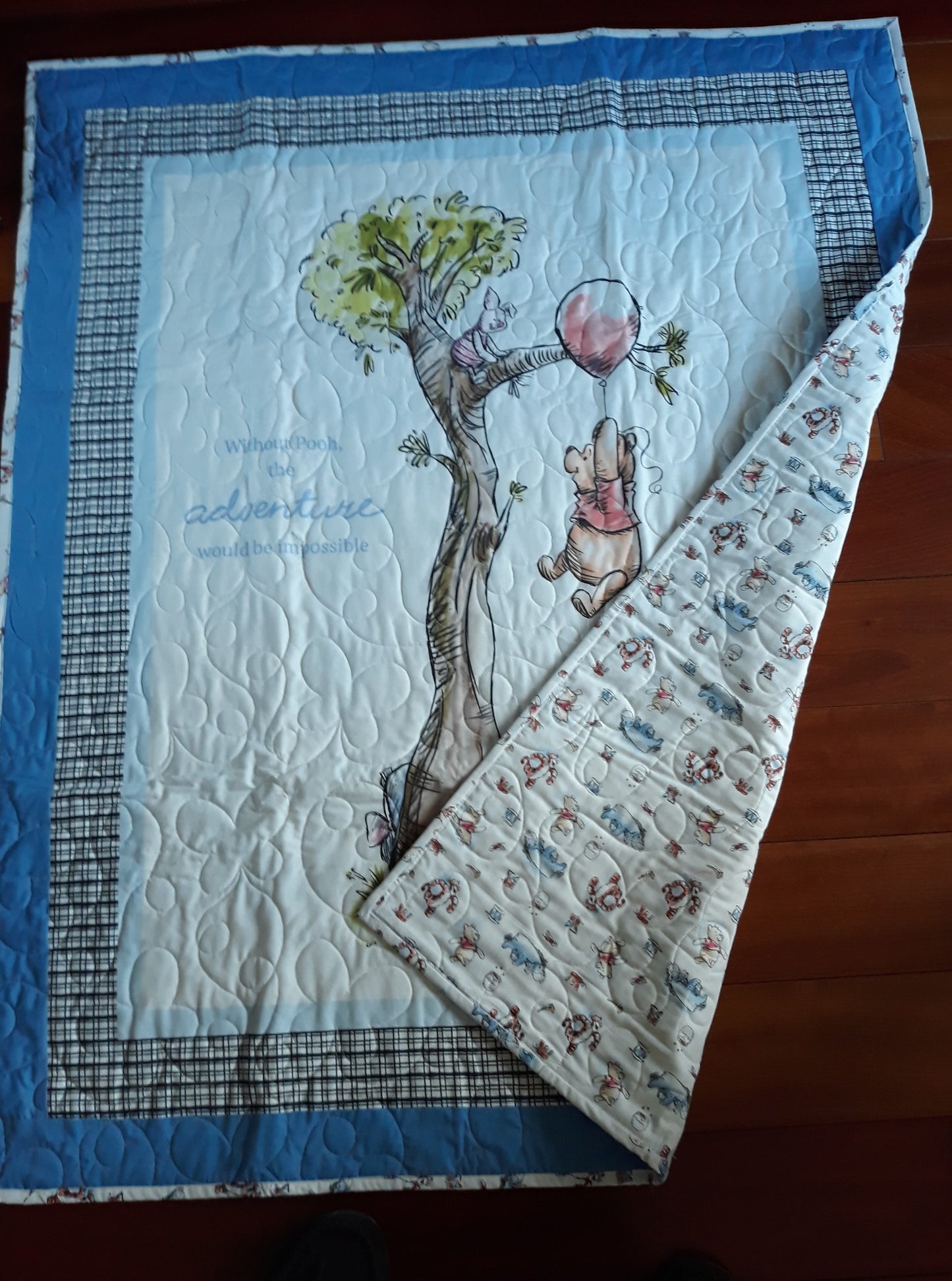 WINNIE the POOH BEAR Panel Quilt Blanket Playmat for baby or toddler - Tigger Piglet Eeyore - Large size 39 x 47 inches