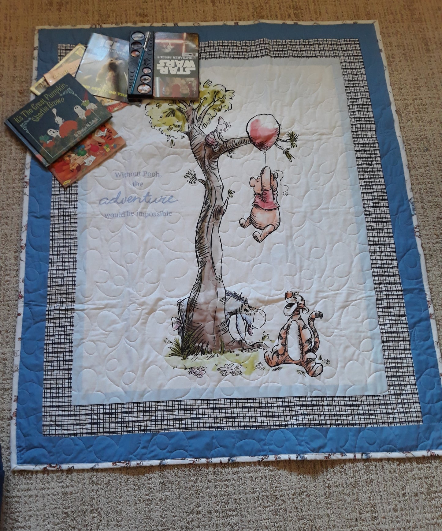 WINNIE the POOH BEAR Panel Quilt Blanket Playmat for baby or toddler - Tigger Piglet Eeyore - Large size 39 x 47 inches