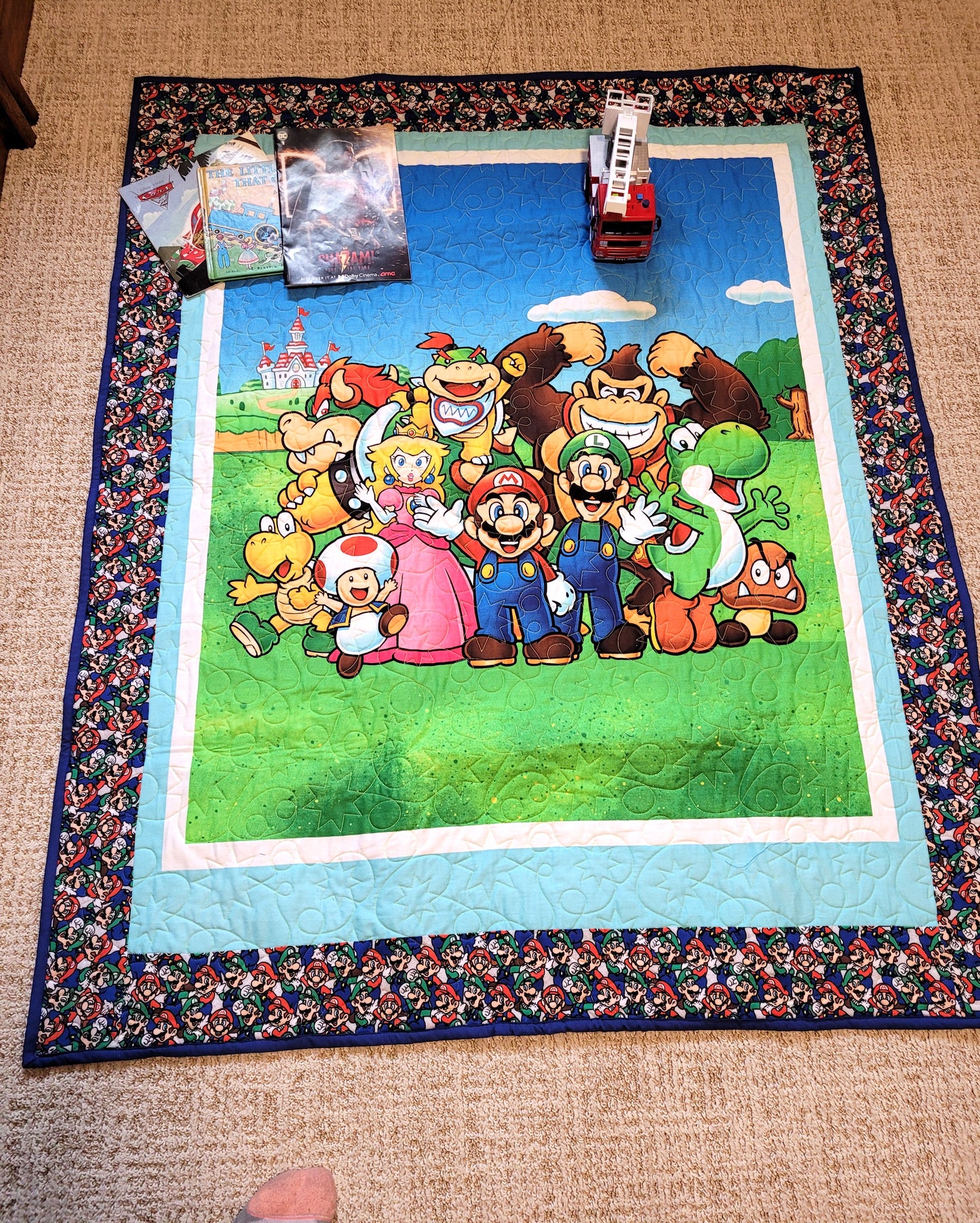 Nintendo Mario Luigi Peach Donkey Kong Yoshi Bowser Baby Toddler Quilt, Blanket or Playmat - approx 42 x 50 inches