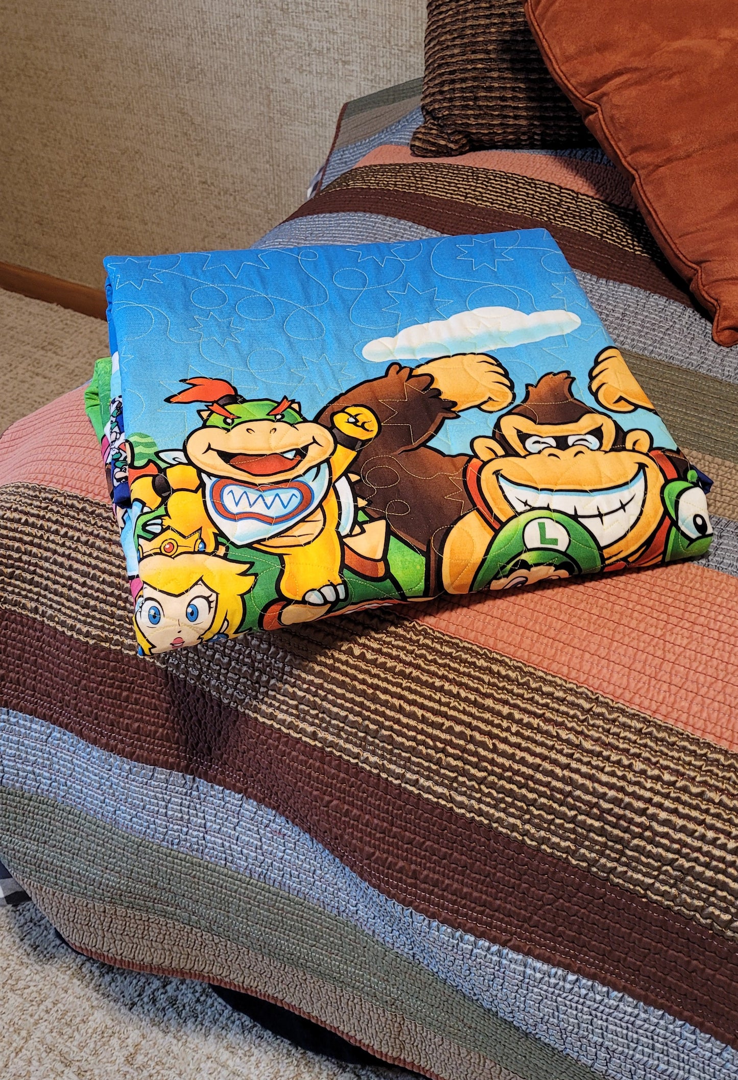 Nintendo Mario Luigi Peach Donkey Kong Yoshi Bowser Baby Toddler Quilt, Blanket or Playmat - approx 42 x 50 inches
