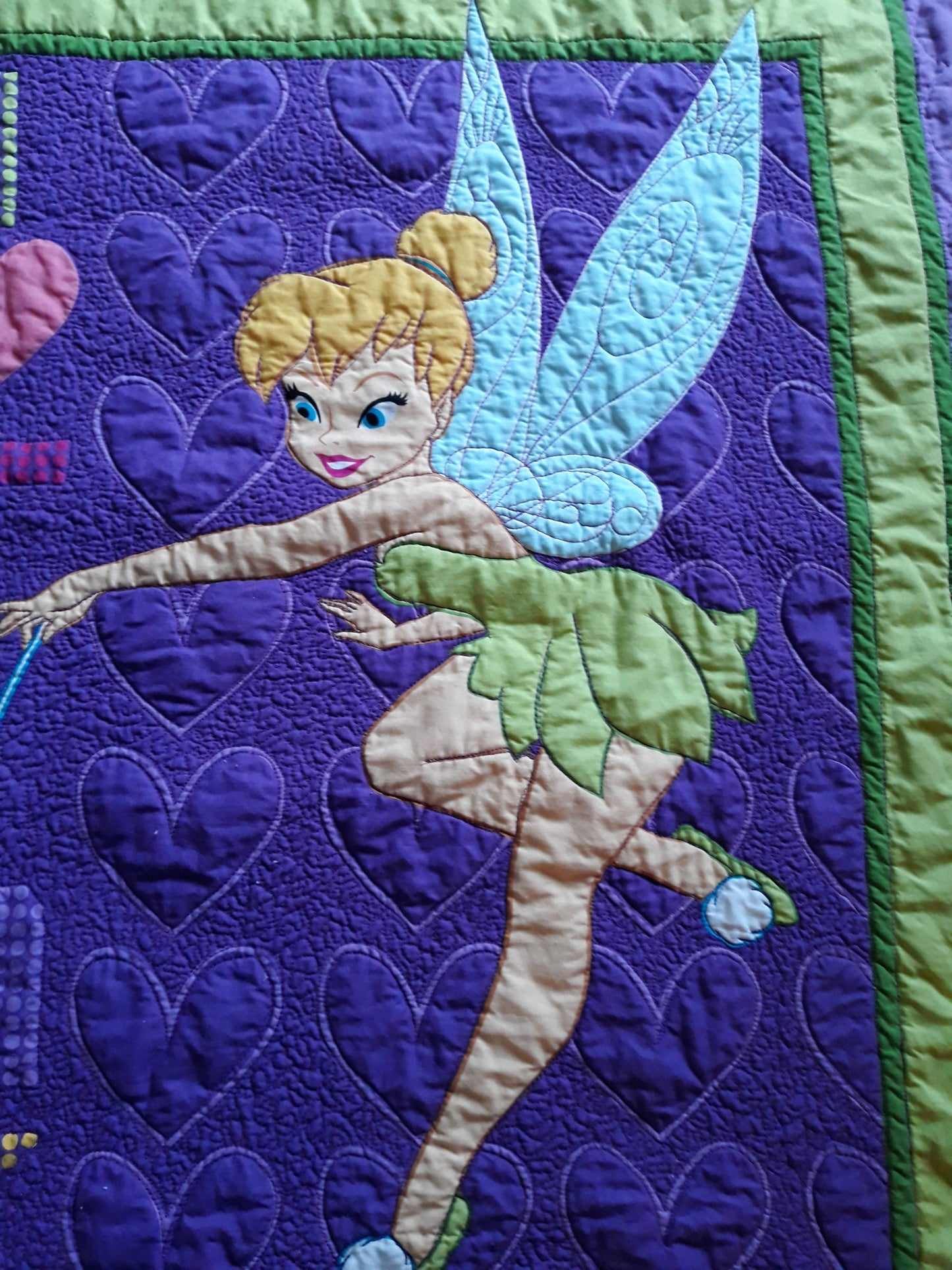Sold Out I Love Tink Panel - Fairy Tinker Bell - Baby Toddler Soft Quilt Blanket larger 42 x 47 inches size, Bold colors, purples and greens