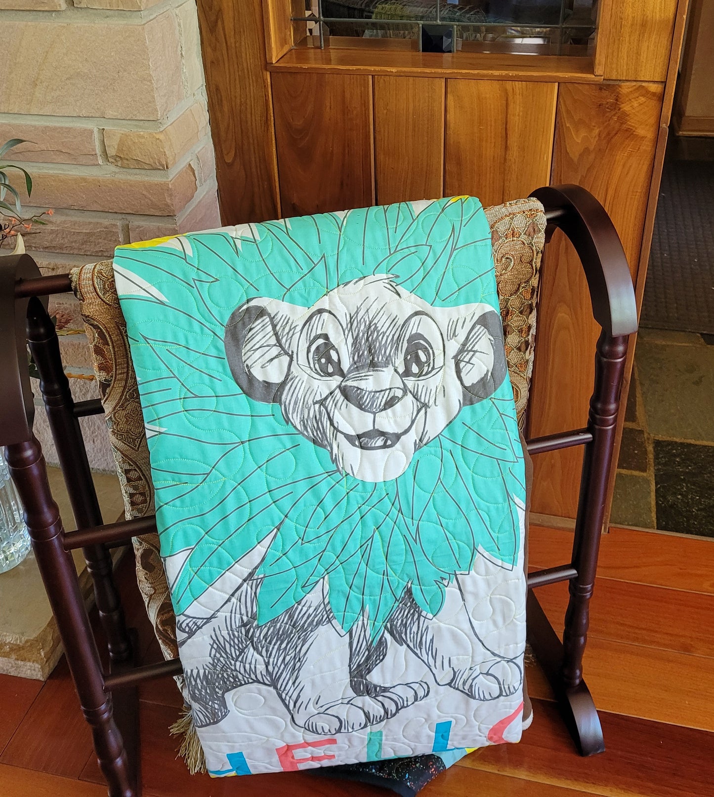 Simba Toddler Quilt or Playmat - The Lion King "Hello There" Jungle Animals Greens and Yellows approx 43 x 51 inches