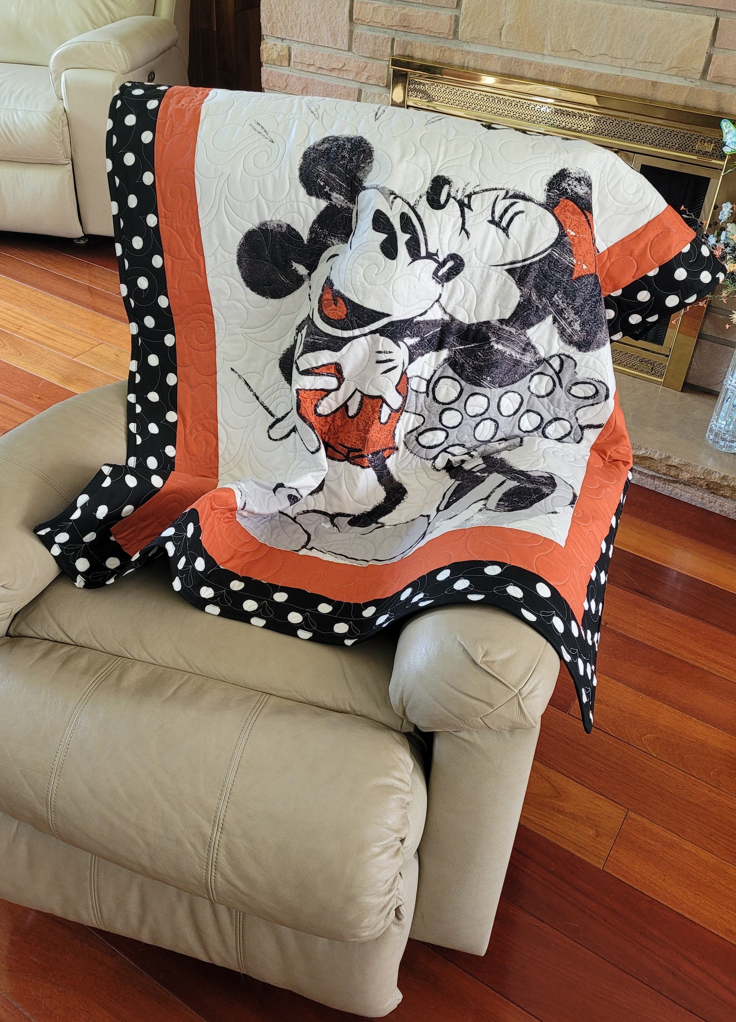 MIckey and Minnie Love Quilt Blanket Playmat for baby for toddler - Disney - approx 42 x 51 inches - Shower Gift - Bold Black White Orange