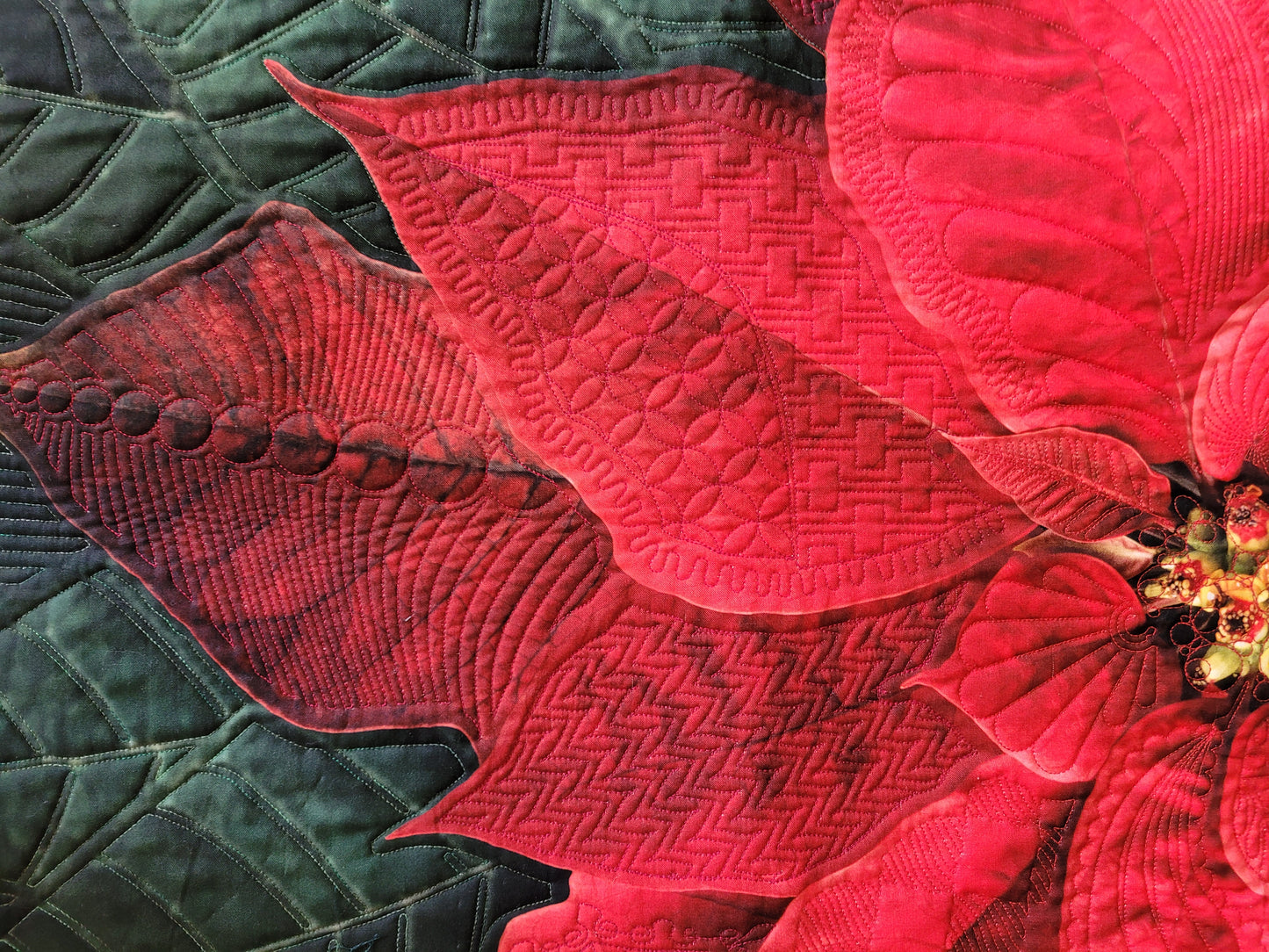 Dream Big Red Poinsettia Quilted Wall Hanging or Table topper, approx 43 x 43 inches