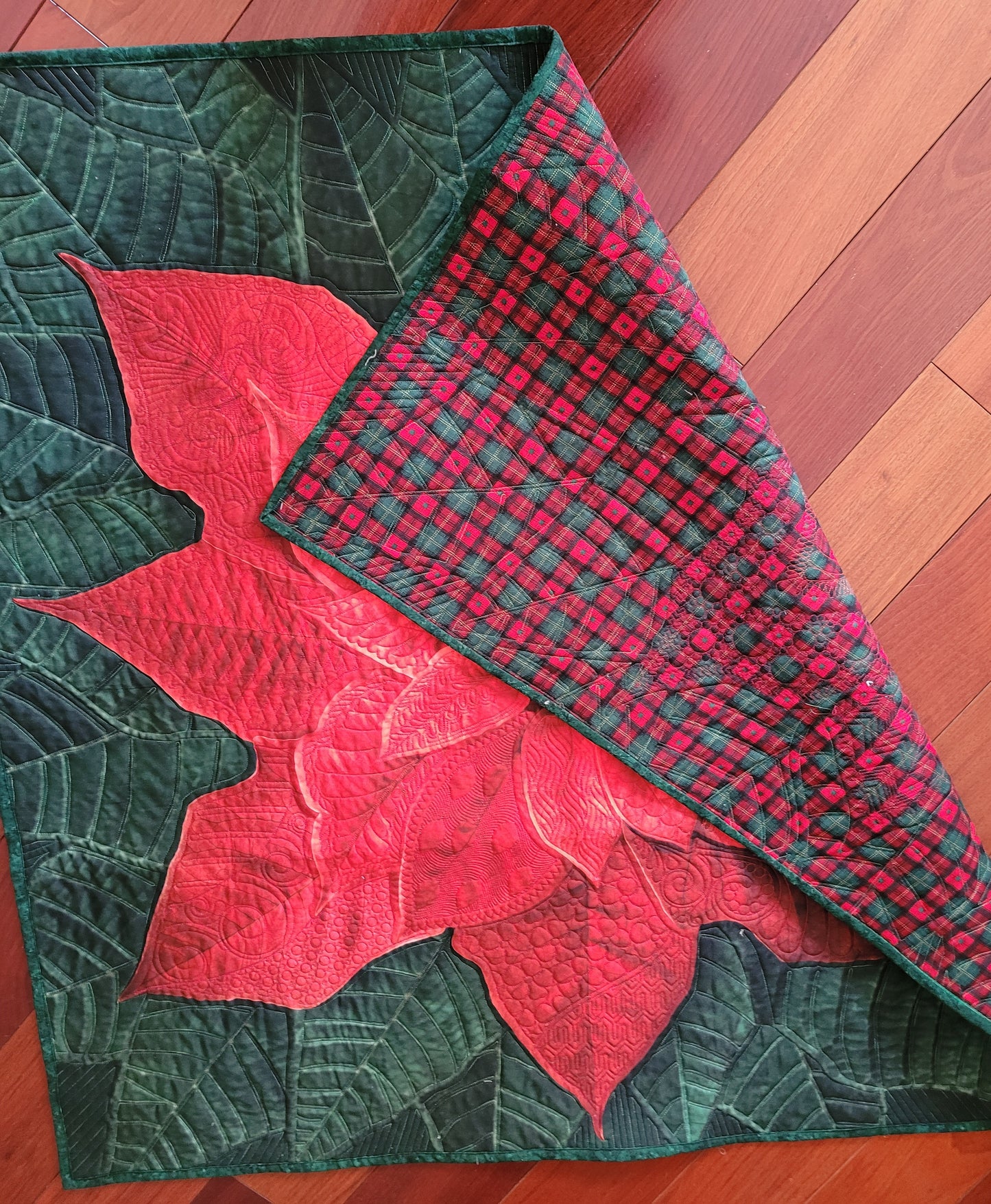 Dream Big Red Poinsettia Quilted Wall Hanging or Table topper, approx 43 x 43 inches