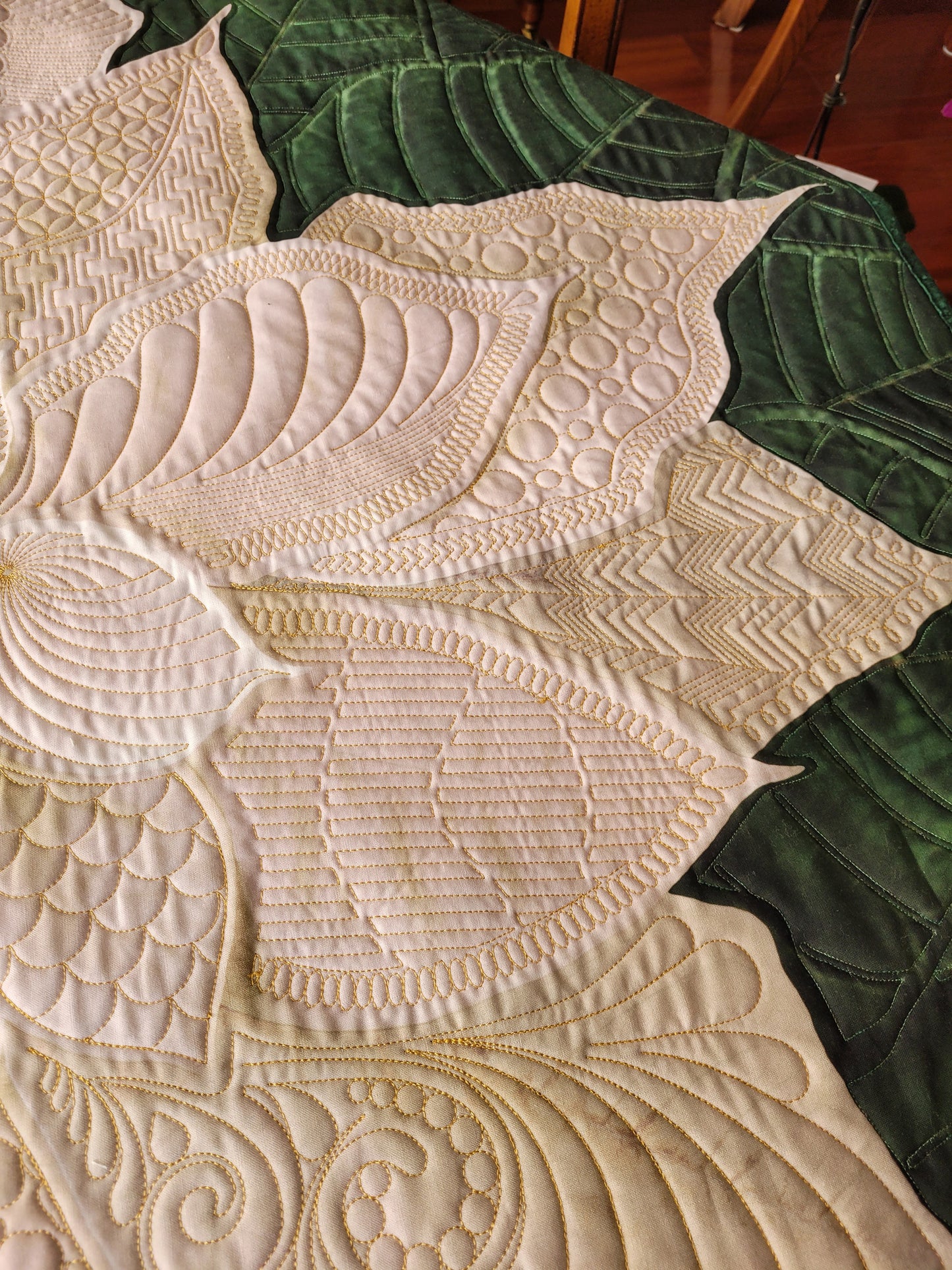 Dream Big White Poinsettia Quilted Wall Hanging or Table topper, approx 43 x 43 inches