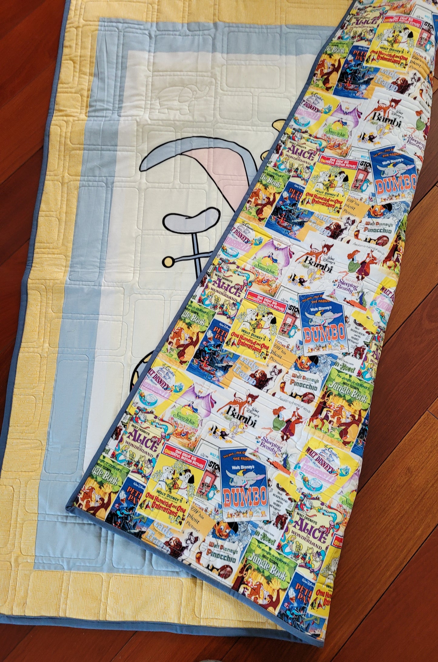 Dumbo Circus Toddler Quilt or Playmat - Yellows and Blues approx 41 x 48 inches -- baby shower or birthday gift