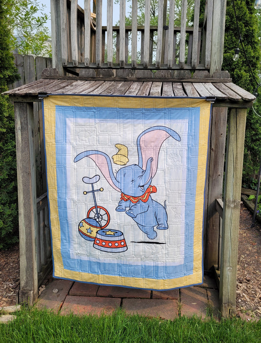 Dumbo Circus Toddler Quilt or Playmat - Yellows and Blues approx 41 x 48 inches -- baby shower or birthday gift