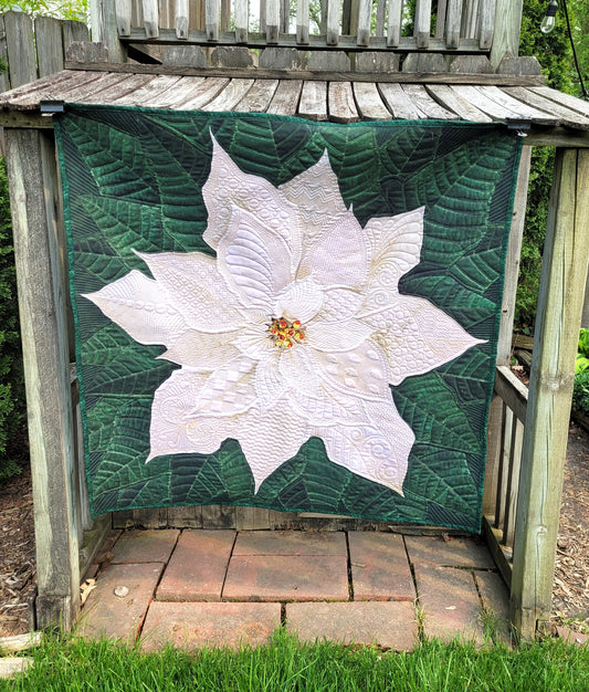 Dream Big White Poinsettia Quilted Wall Hanging or Table topper, approx 43 x 43 inches