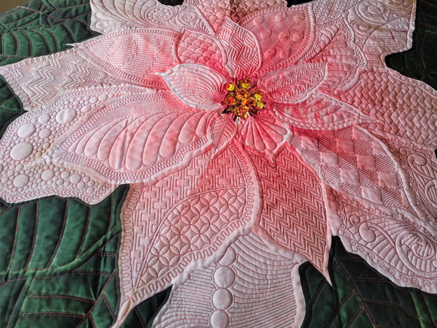 Dream Big Pink Poinsettia Quilted Wall Hanging or Table topper, approx 43 x 43 inches