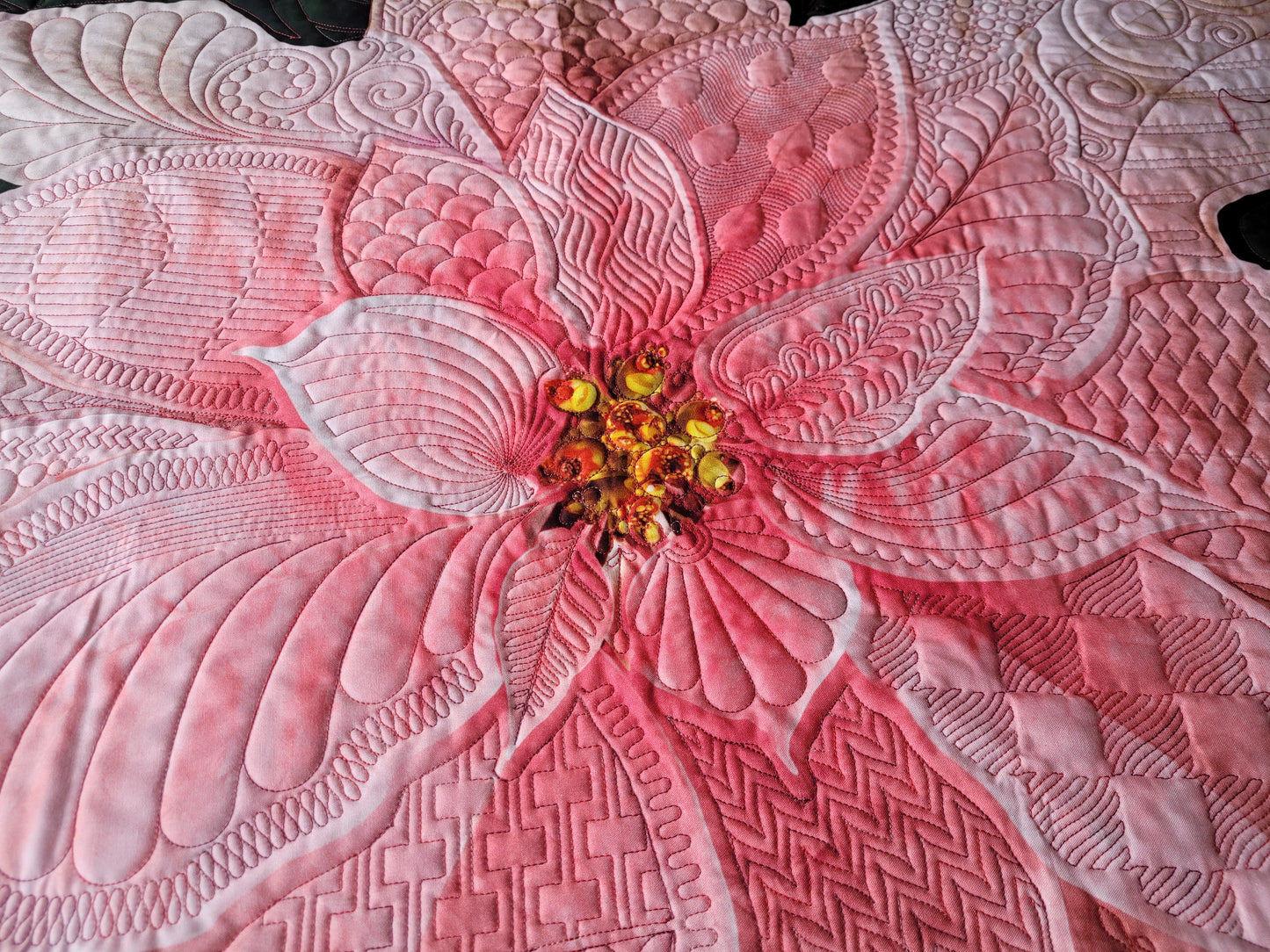 Dream Big Pink Poinsettia Quilted Wall Hanging or Table topper, approx 43 x 43 inches