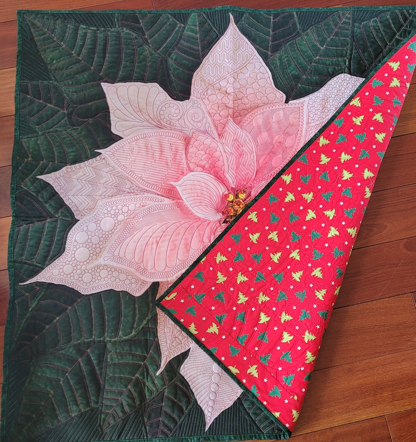 Dream Big Pink Poinsettia Quilted Wall Hanging or Table topper, approx 43 x 43 inches