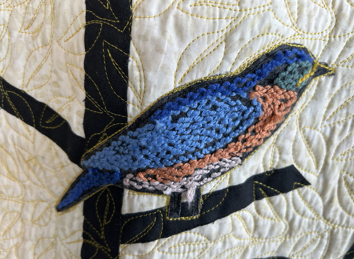 Sold Out Modern Multicolor Batik Bird Quilted Wall Hanging - Thread Art Colorful Bird Appliques - approx 60 x 75 inches