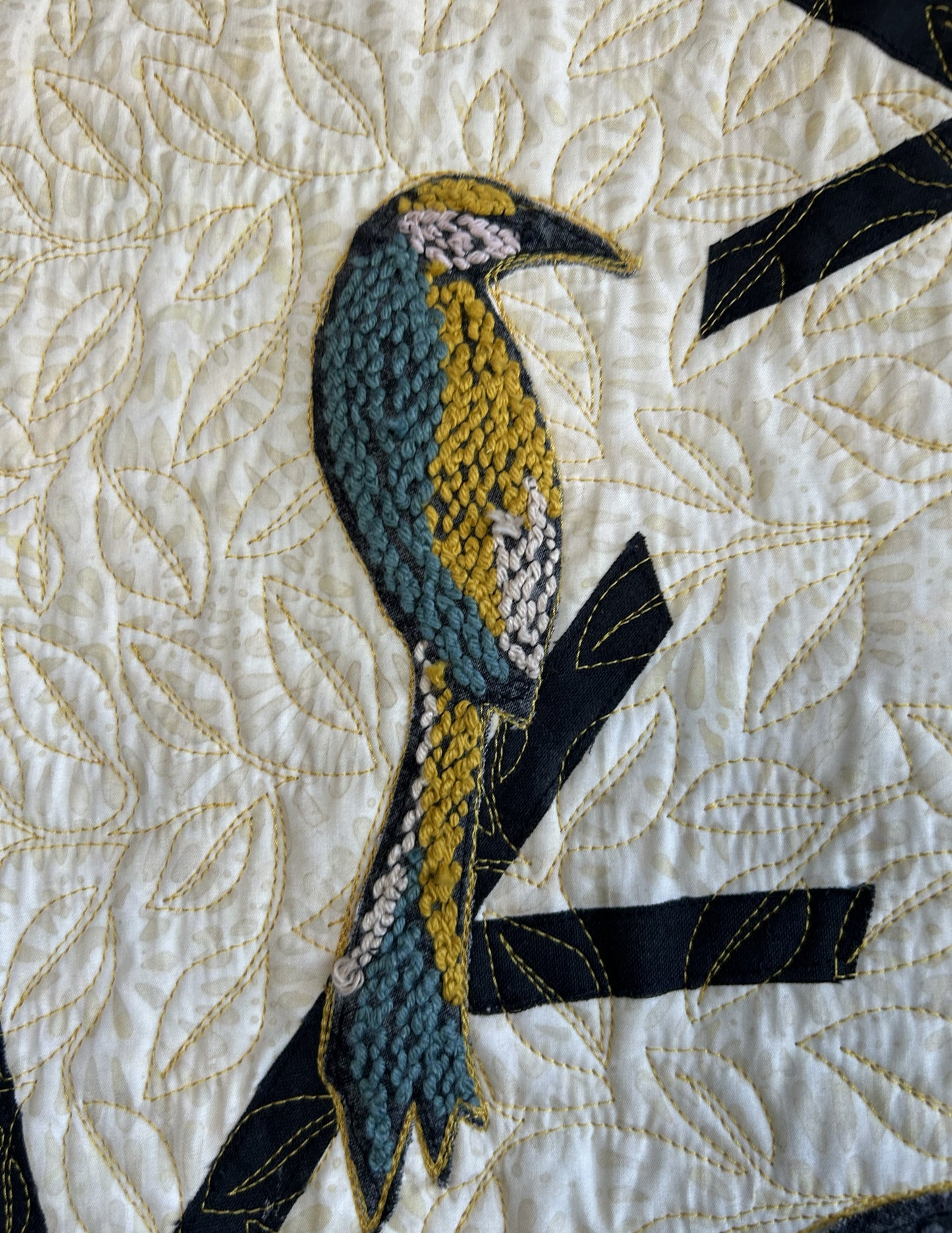 Sold Out Modern Multicolor Batik Bird Quilted Wall Hanging - Thread Art Colorful Bird Appliques - approx 60 x 75 inches