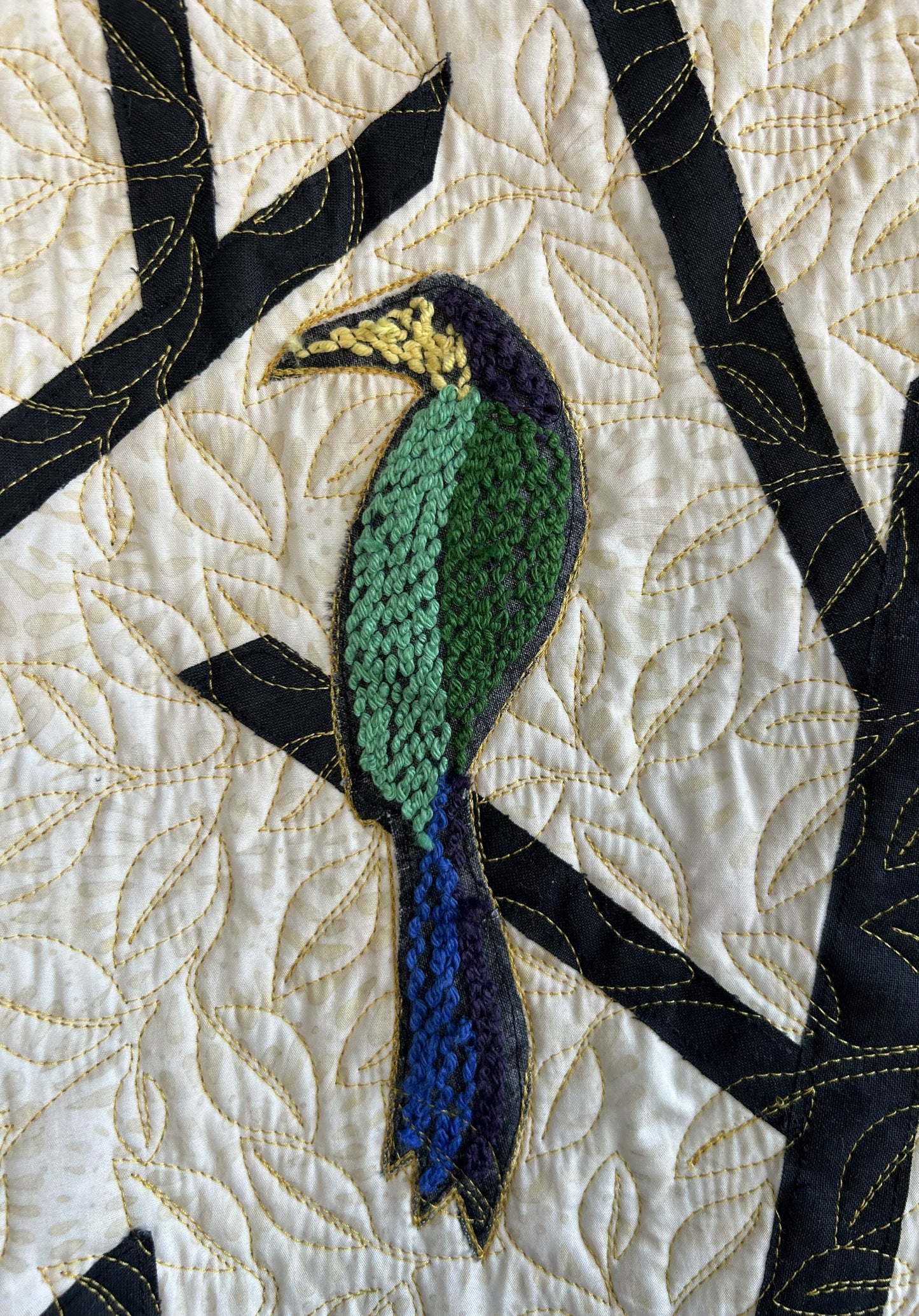 Sold Out Modern Multicolor Batik Bird Quilted Wall Hanging - Thread Art Colorful Bird Appliques - approx 60 x 75 inches