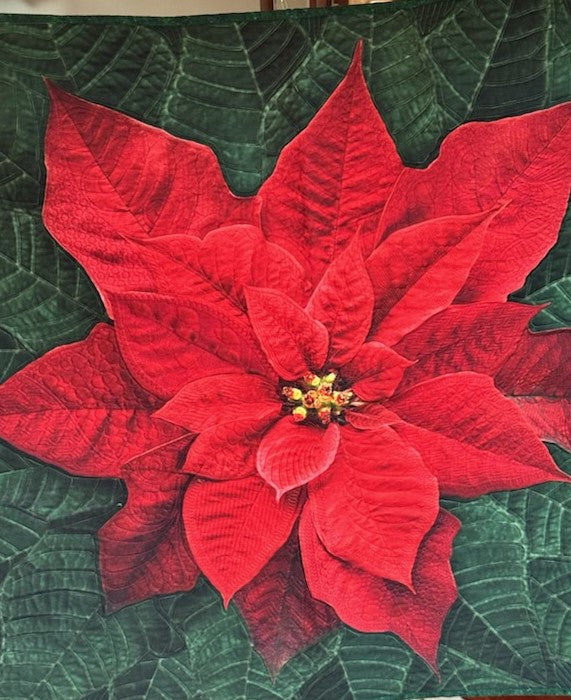 Dream Big Red Poinsettia Quilted Wall Hanging or Table topper, approx 43 x 43 inches