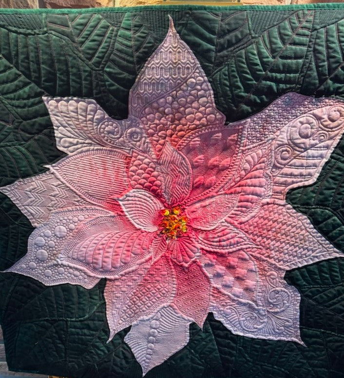 Dream Big Pink Poinsettia Quilted Wall Hanging or Table topper, approx 43 x 43 inches