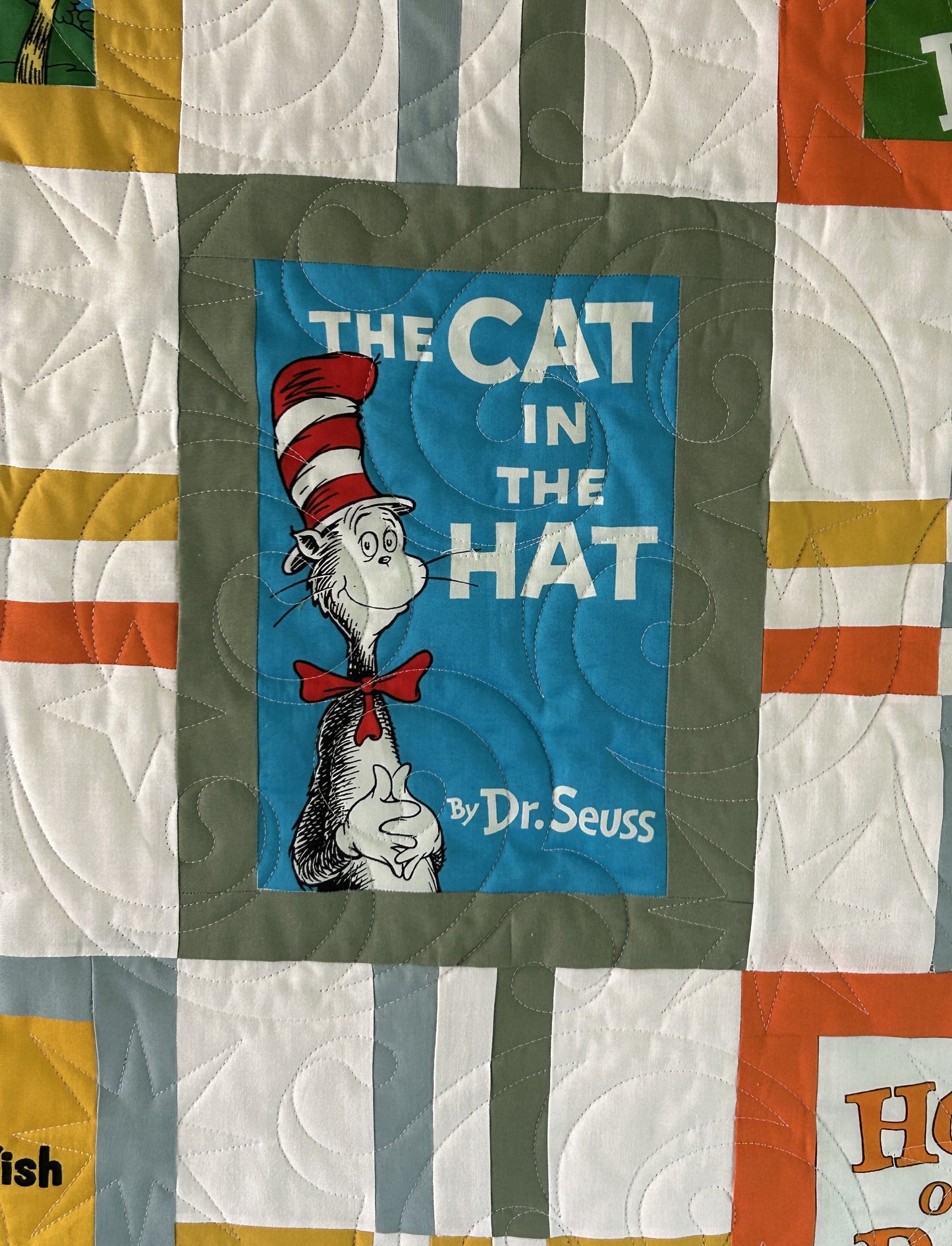 Dr Seuss Books Quilt Blanket Playmat For Baby or Toddler - Large size 48 x 64 inches - Baby Shower Gift Cat Hat Lorax Sneetches Yertle+