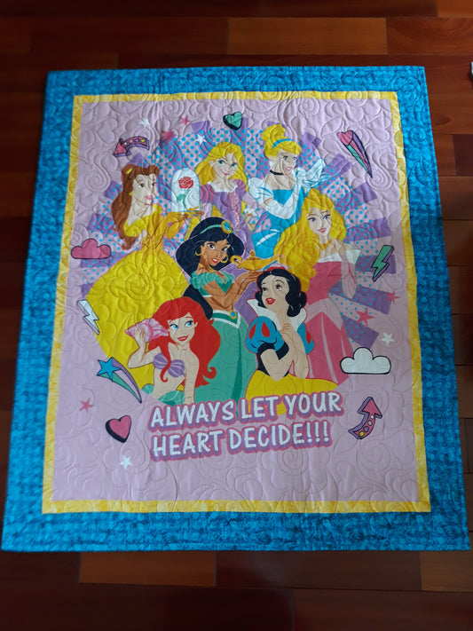 Princess Quilt Blanket Playmat for baby toddler - Ariel Aurora Jasmine Snow White Belle Cinderella Rapunzel - Large size 42 x 50 inches