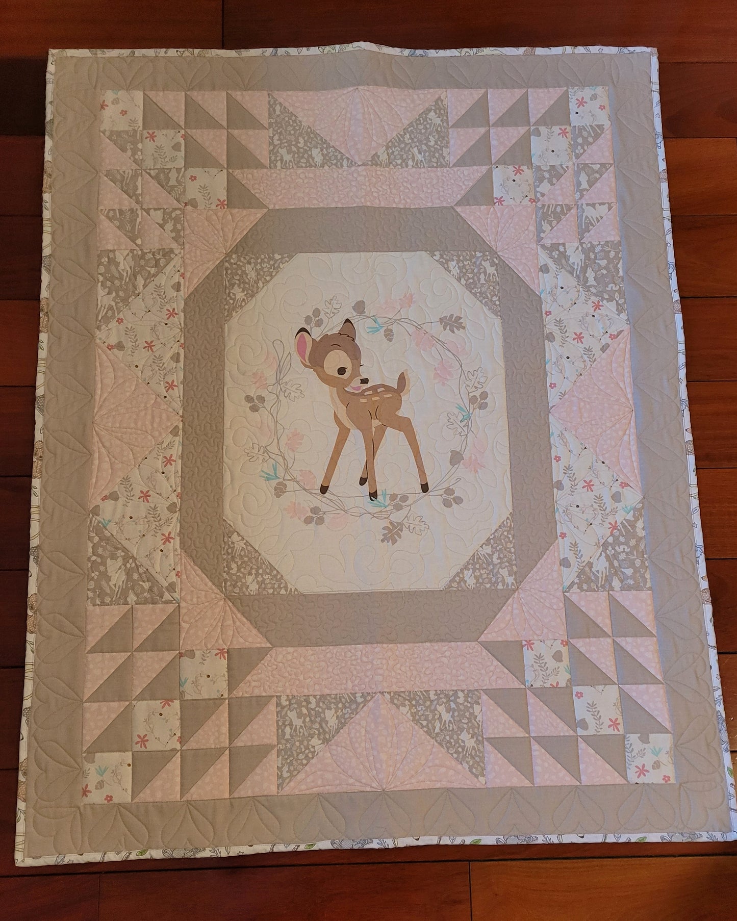 BAMBI Quilt Blanket for baby for toddler - Disney - approx 36 x 44 inches - Shower Gift - Pastels Pinks & Beiges