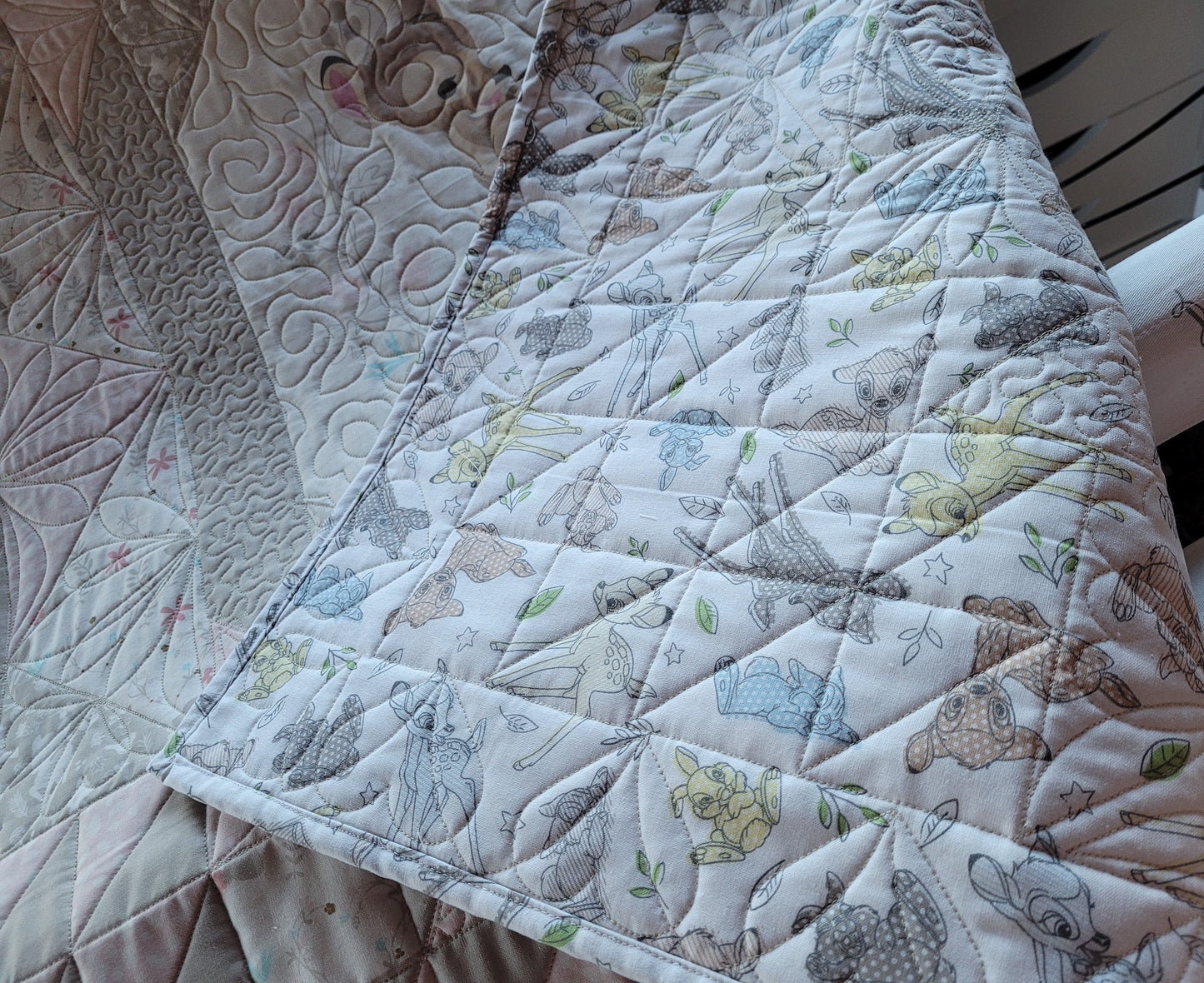 BAMBI Quilt Blanket for baby for toddler - Disney - approx 36 x 44 inches - Shower Gift - Pastels Pinks & Beiges