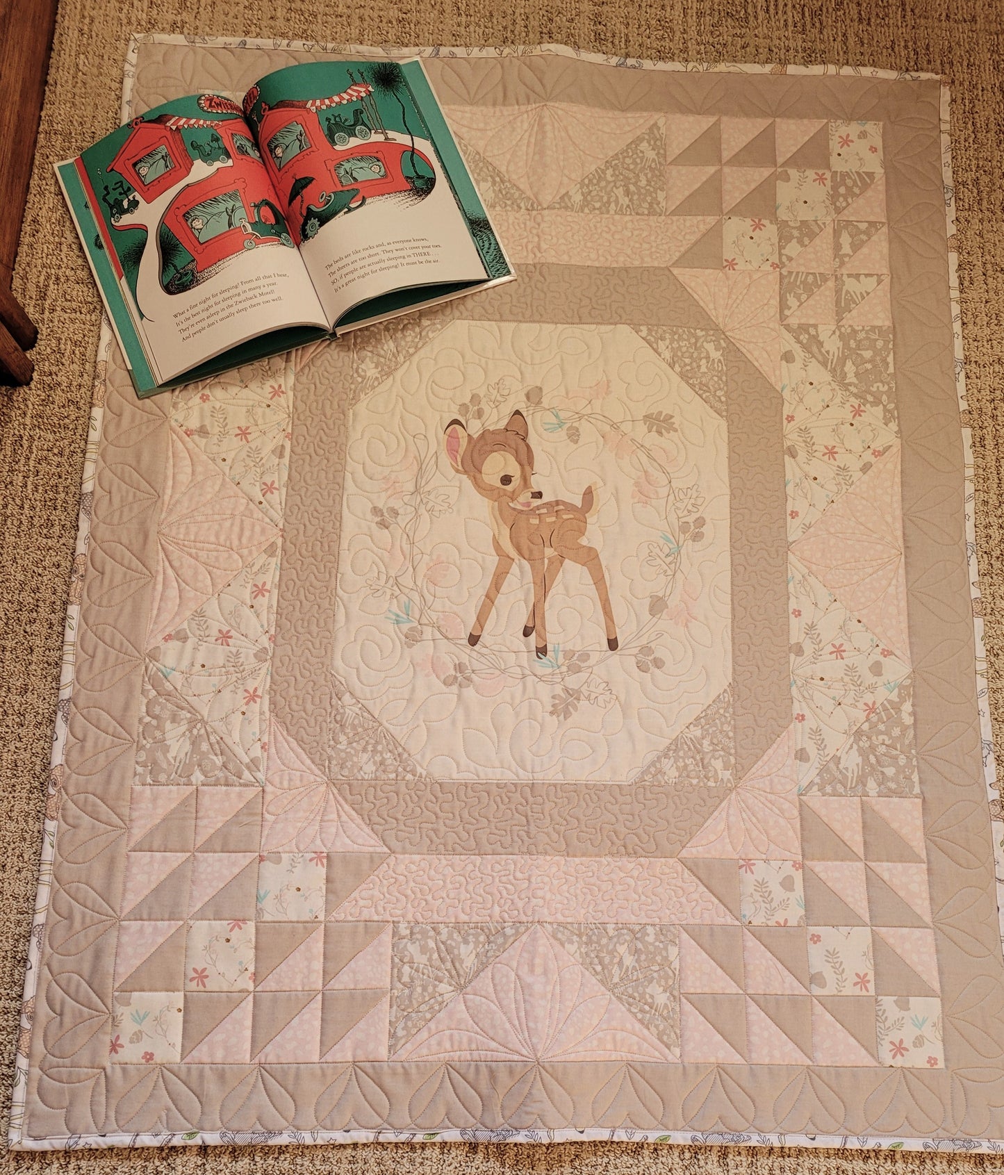 BAMBI Quilt Blanket for baby for toddler - Disney - approx 36 x 44 inches - Shower Gift - Pastels Pinks & Beiges