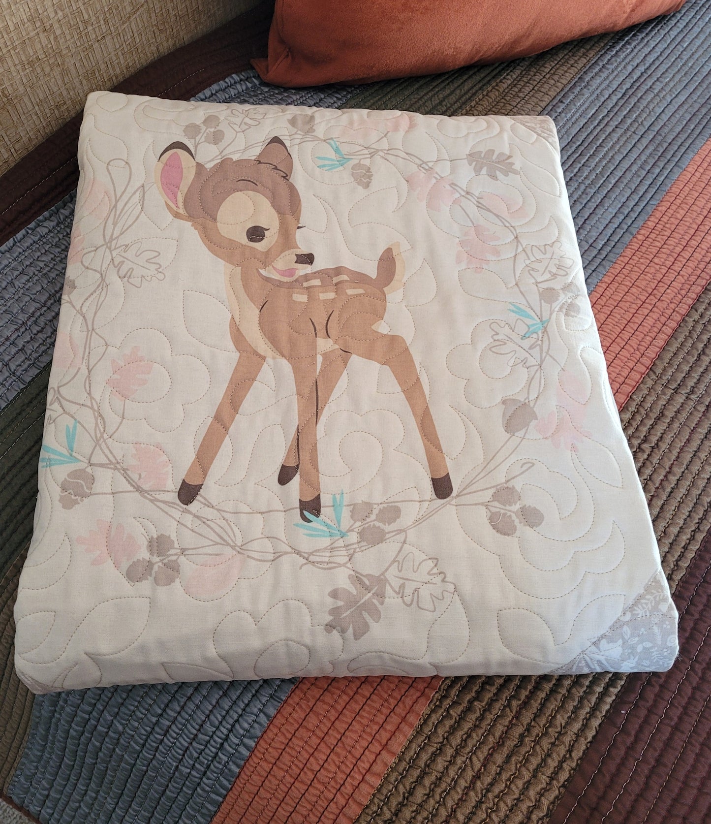 BAMBI Quilt Blanket for baby for toddler - Disney - approx 36 x 44 inches - Shower Gift - Pastels Pinks & Beiges