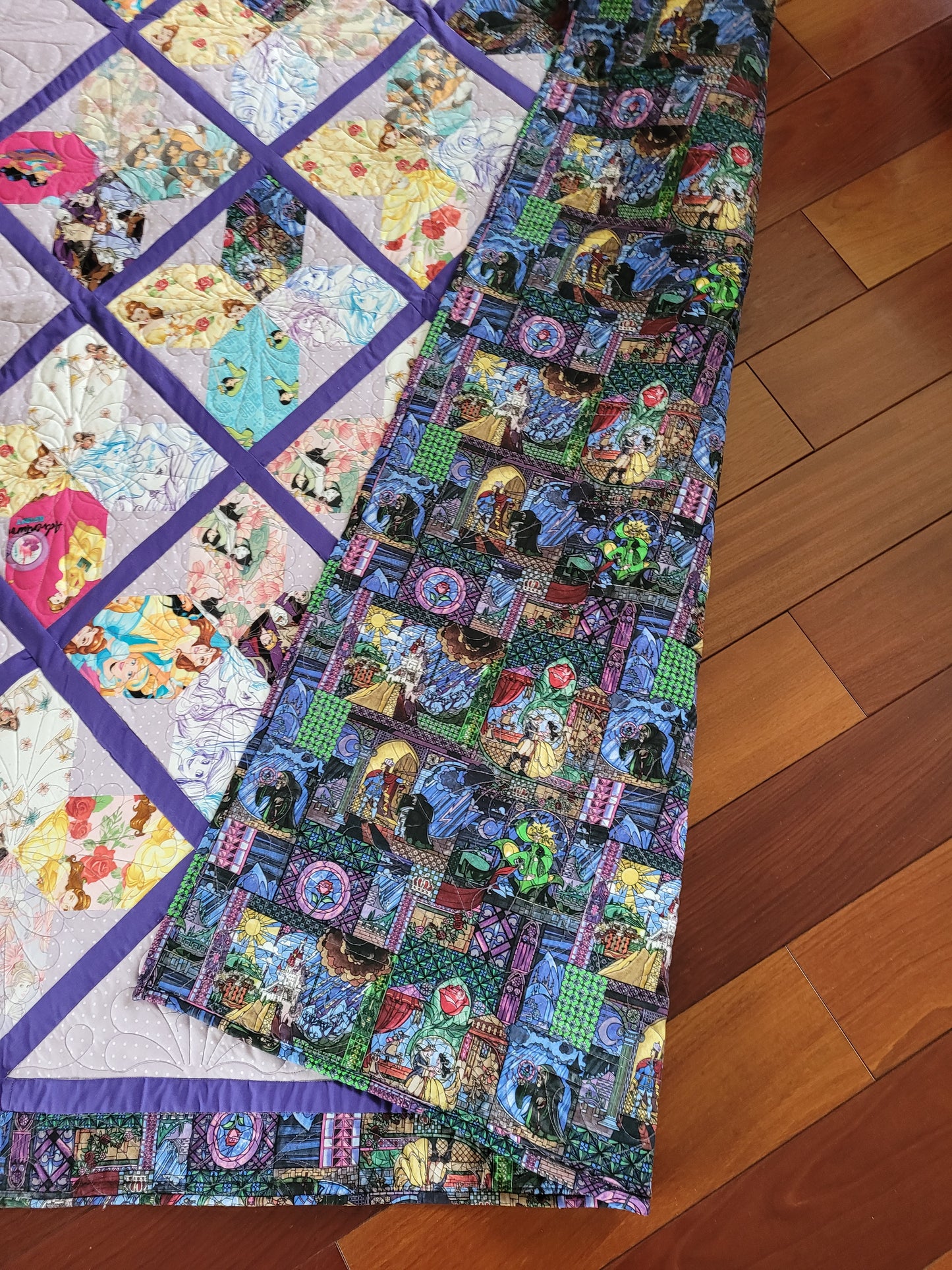 Sold Princess Quilt blanket wall handing - Ariel Mulan Anna Elsa Jasmine Snow White Belle Cinderella Rapunzel Purple Large size 54 x 70 inches