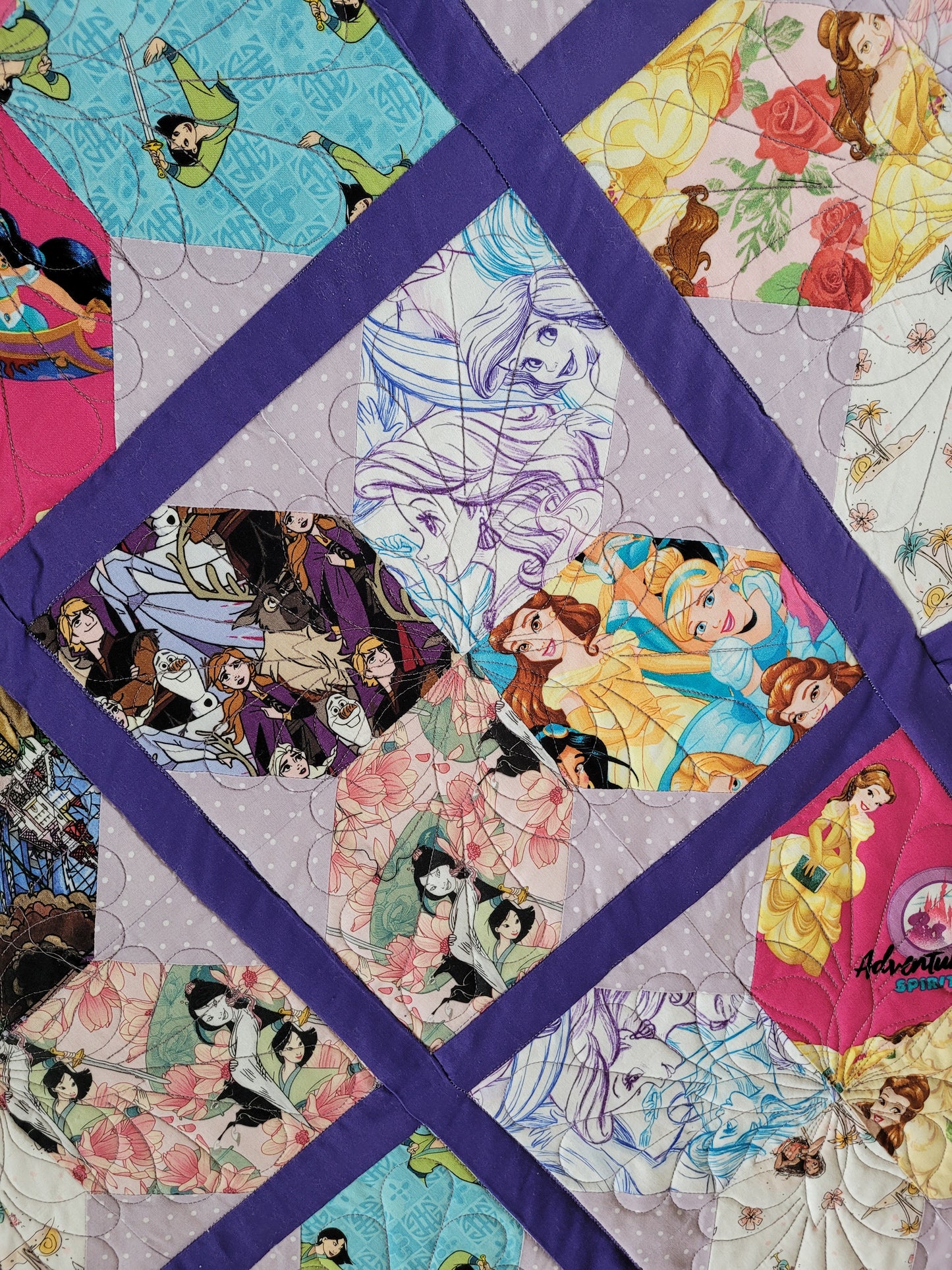 Sold Princess Quilt blanket wall handing - Ariel Mulan Anna Elsa Jasmine Snow White Belle Cinderella Rapunzel Purple Large size 54 x 70 inches