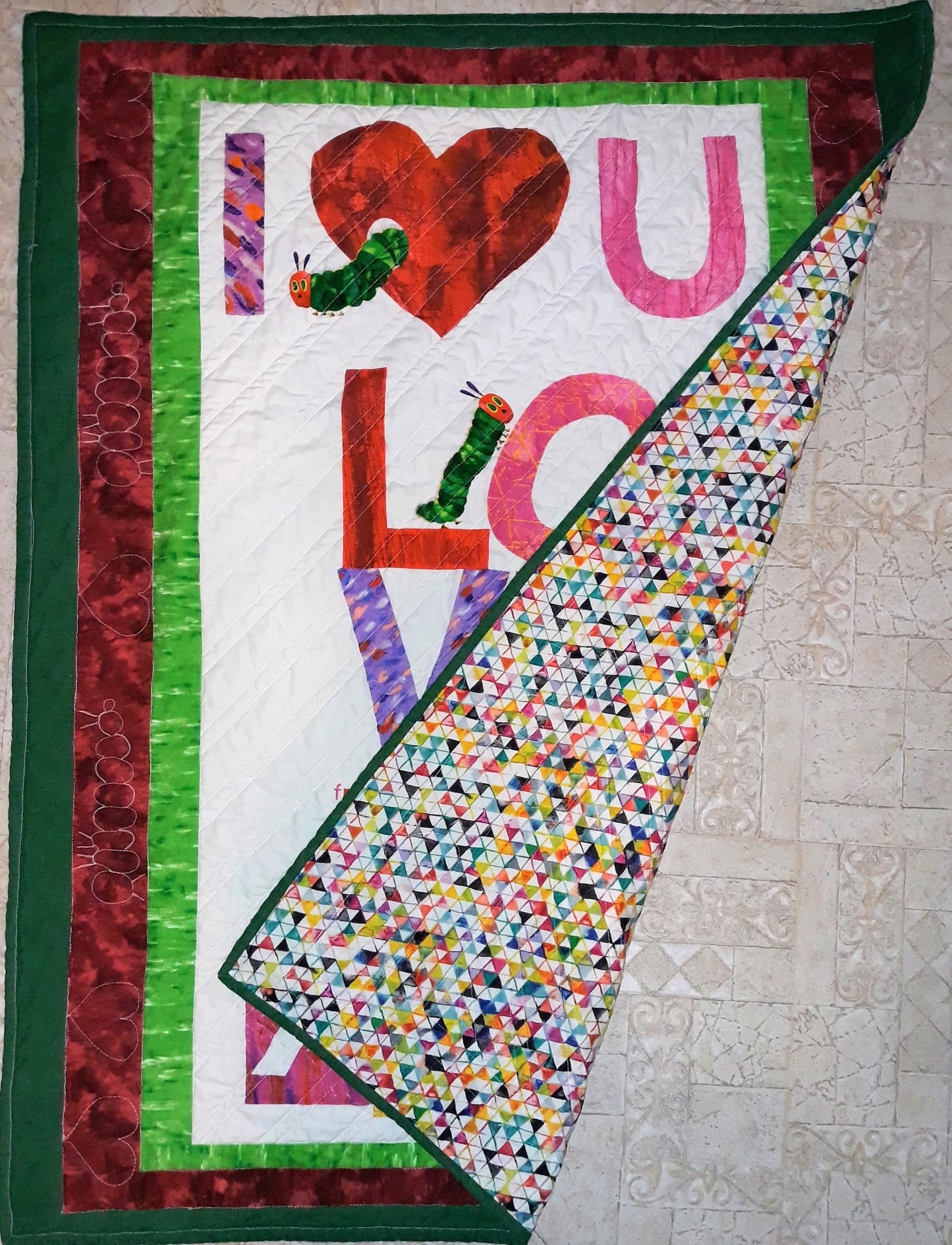 Sold out Hungry Caterpillar Baby Toddler Quilt or playmat, Eric Carle Love XOXO, 36 x 46 inches