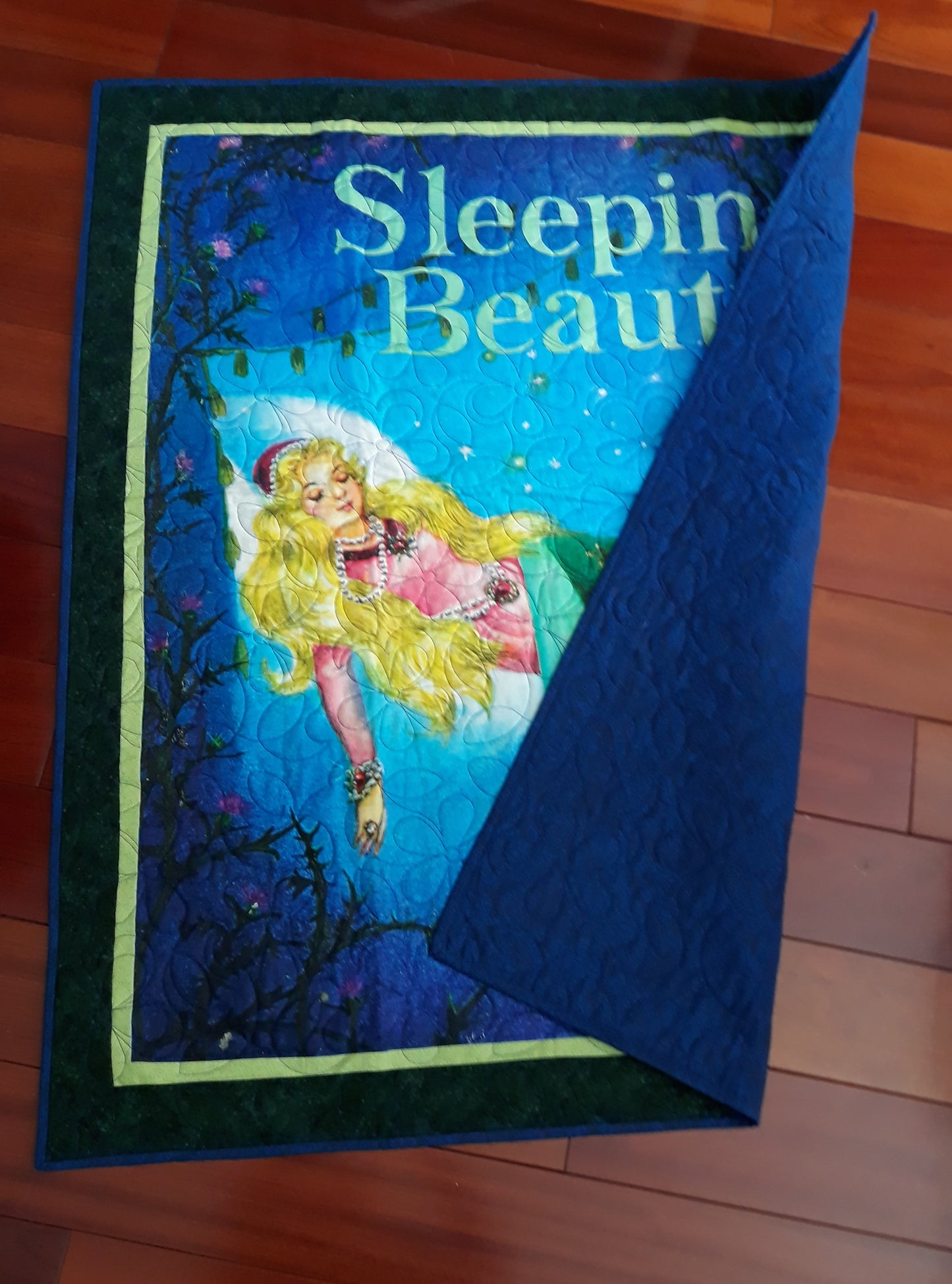 Retro Golden Book Sleeping Beauty Quilt, Wall Hanging, Playmat Baby / Toddler Size 41 x 49 inches blues w Floral Quilt Pattern