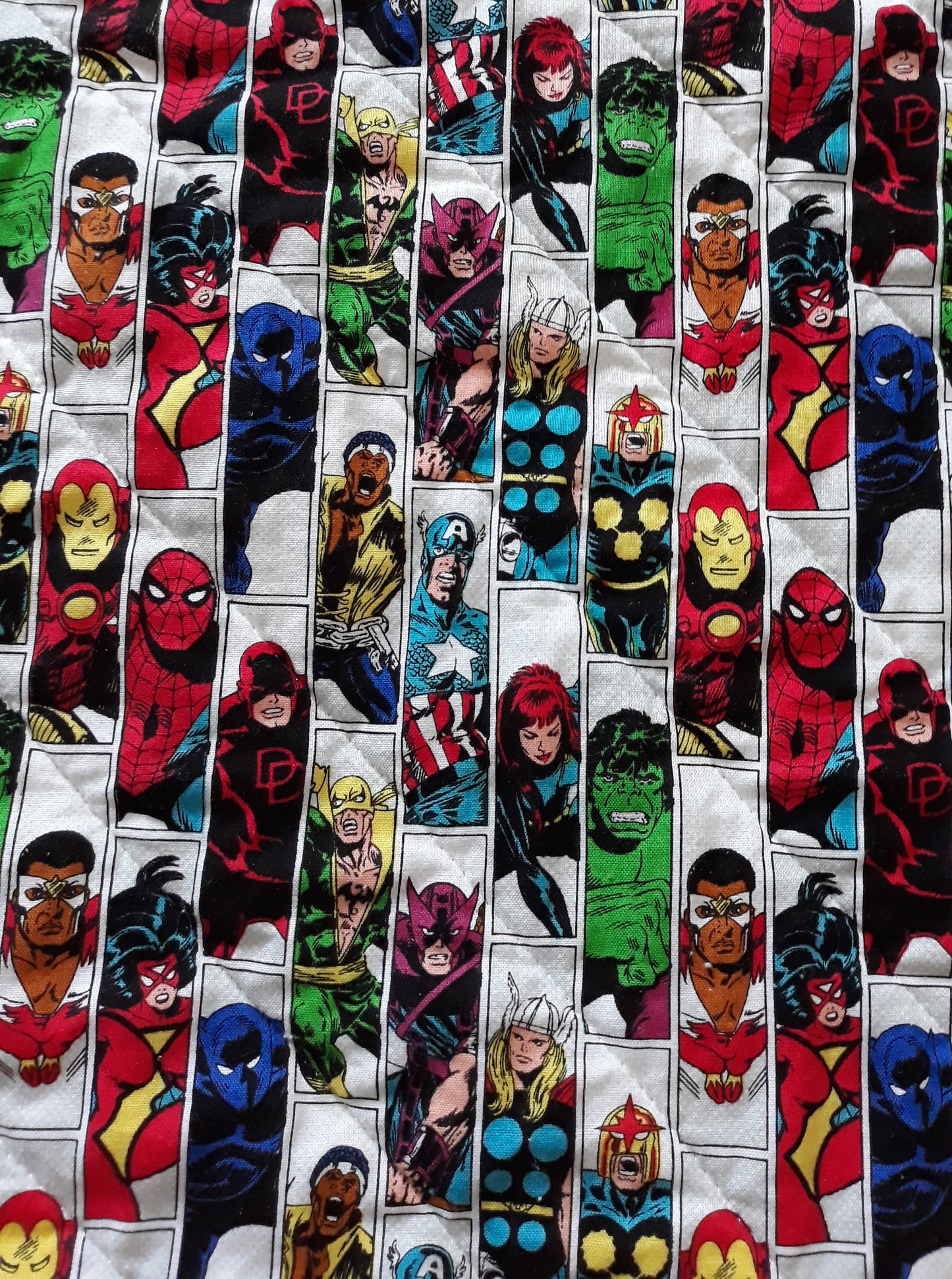 Sold Out Marvel Superheros Retro Comic Panel  Quilt - throw or wall hanging 44 x 60 inch with the Hulk, Thor, Falcon, Ironman, Captain America, and Hawkeye