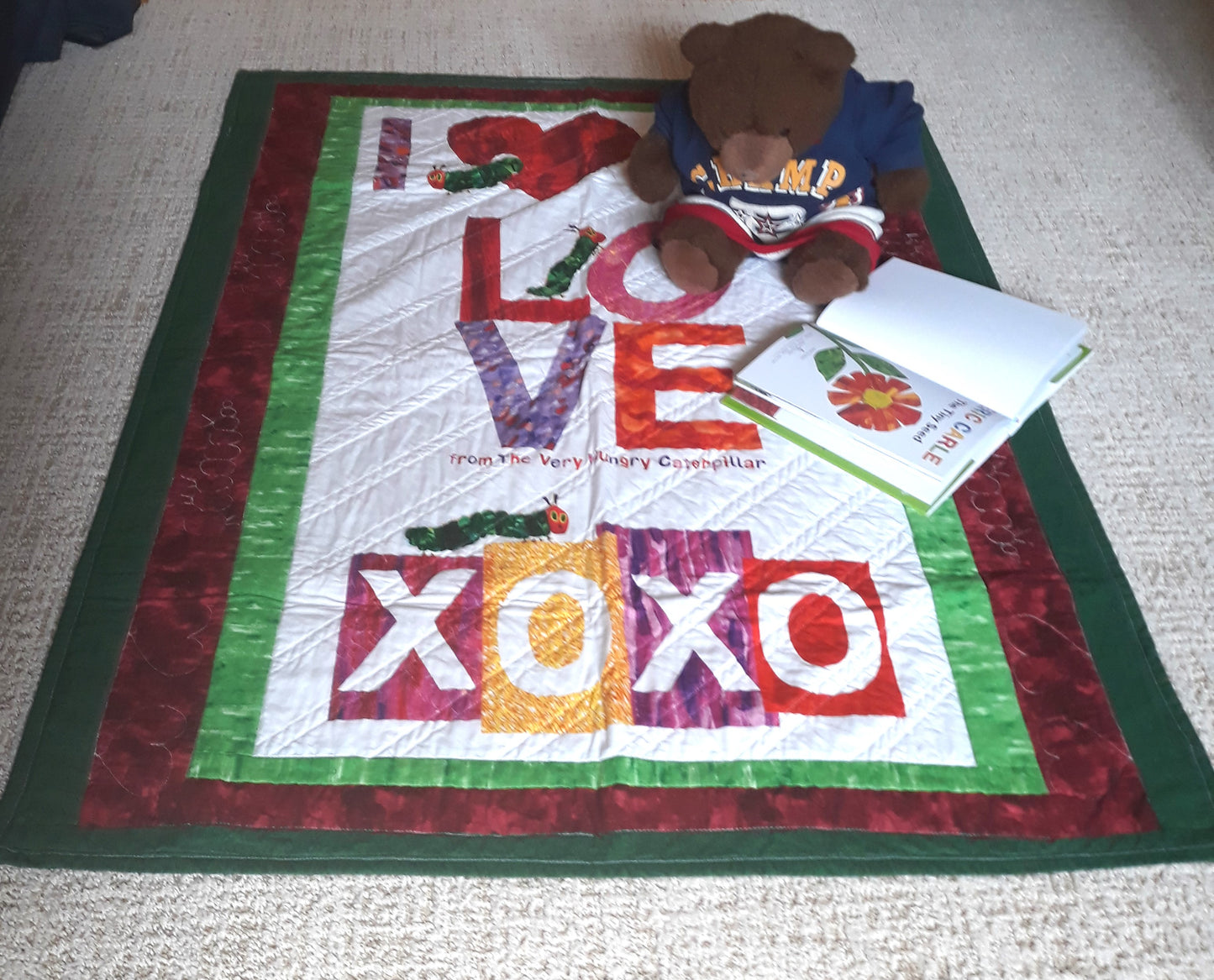 Sold out Hungry Caterpillar Baby Toddler Quilt or playmat, Eric Carle Love XOXO, 36 x 46 inches