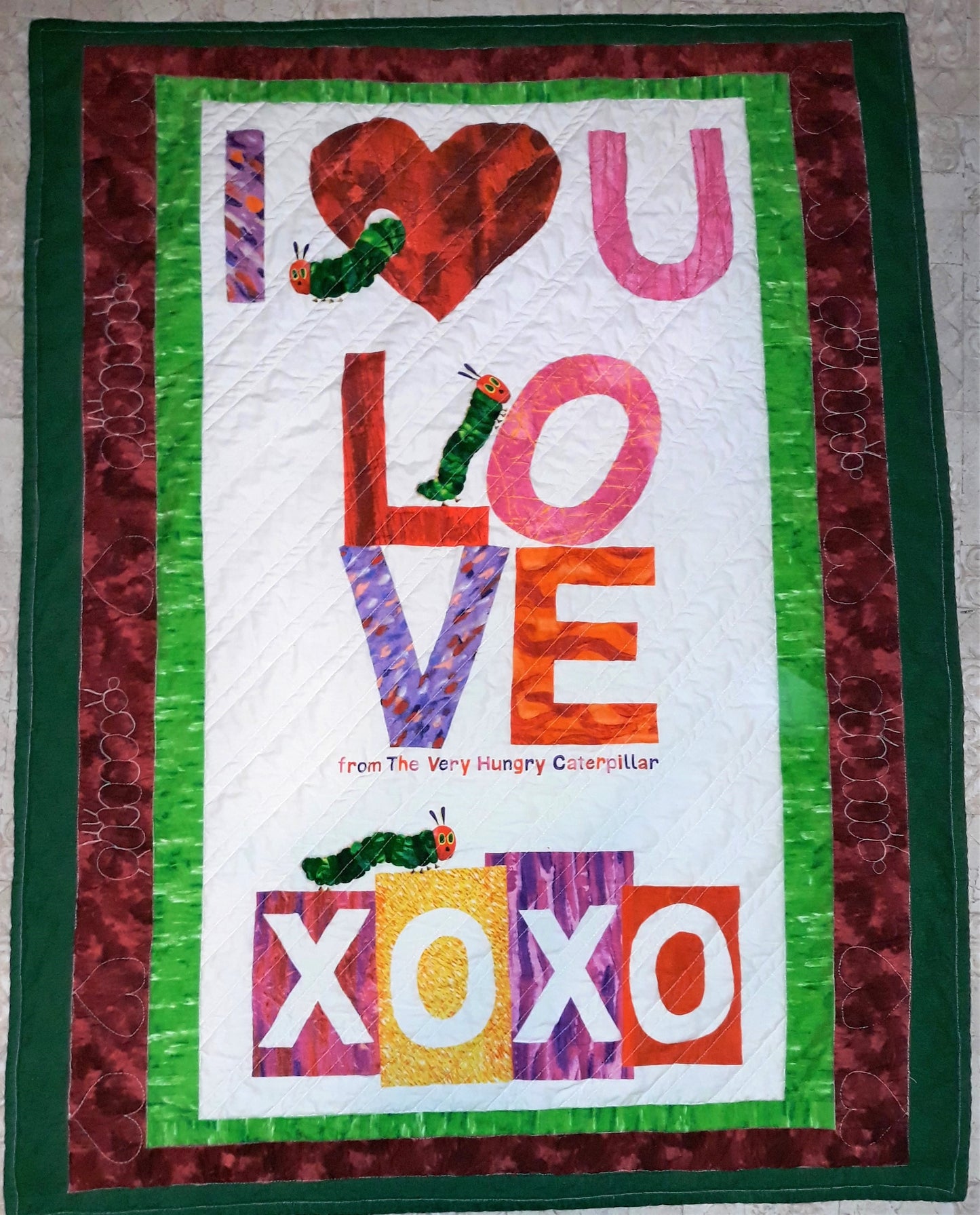 Sold out Hungry Caterpillar Baby Toddler Quilt or playmat, Eric Carle Love XOXO, 36 x 46 inches