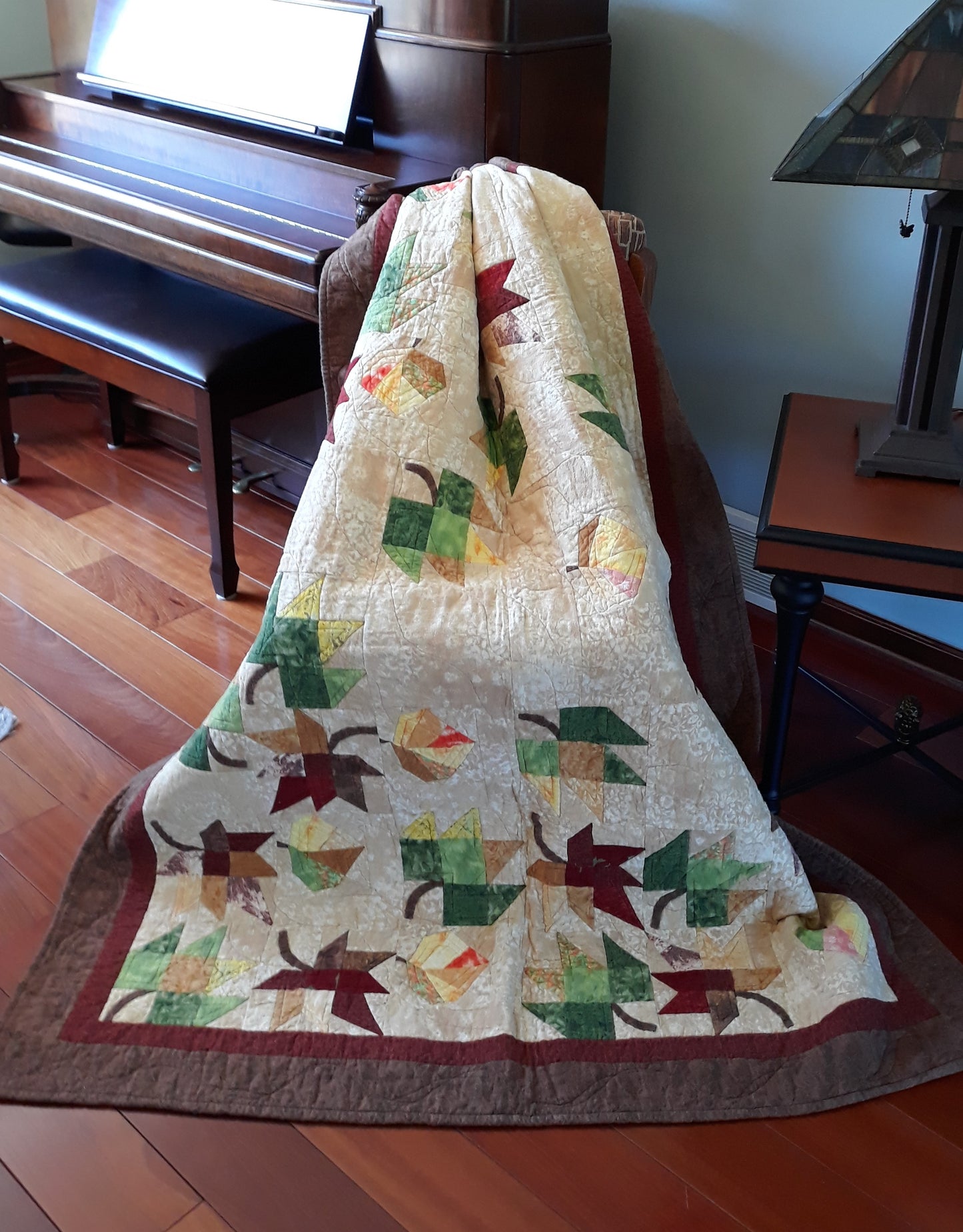 Sold Out Flannel Lap Quilt Falling Leaves, browns and beiges,100% cotton flannel, 54 x 70 inches, fall autumn leaves