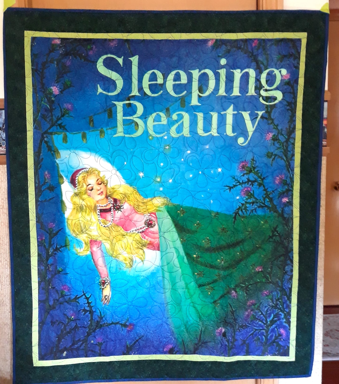 Retro Golden Book Sleeping Beauty Quilt, Wall Hanging, Playmat Baby / Toddler Size 41 x 49 inches blues w Floral Quilt Pattern