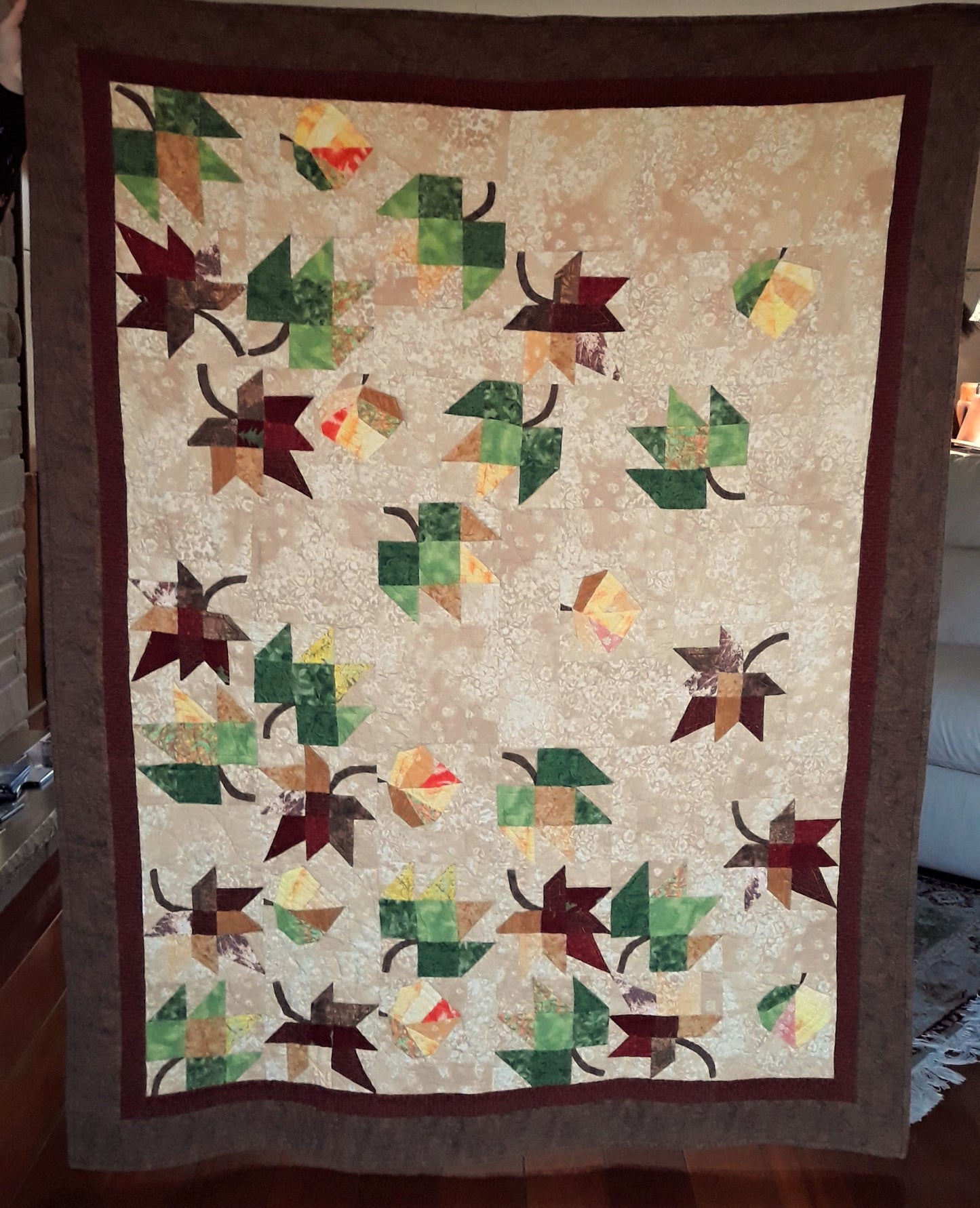 Sold Out Flannel Lap Quilt Falling Leaves, browns and beiges,100% cotton flannel, 54 x 70 inches, fall autumn leaves