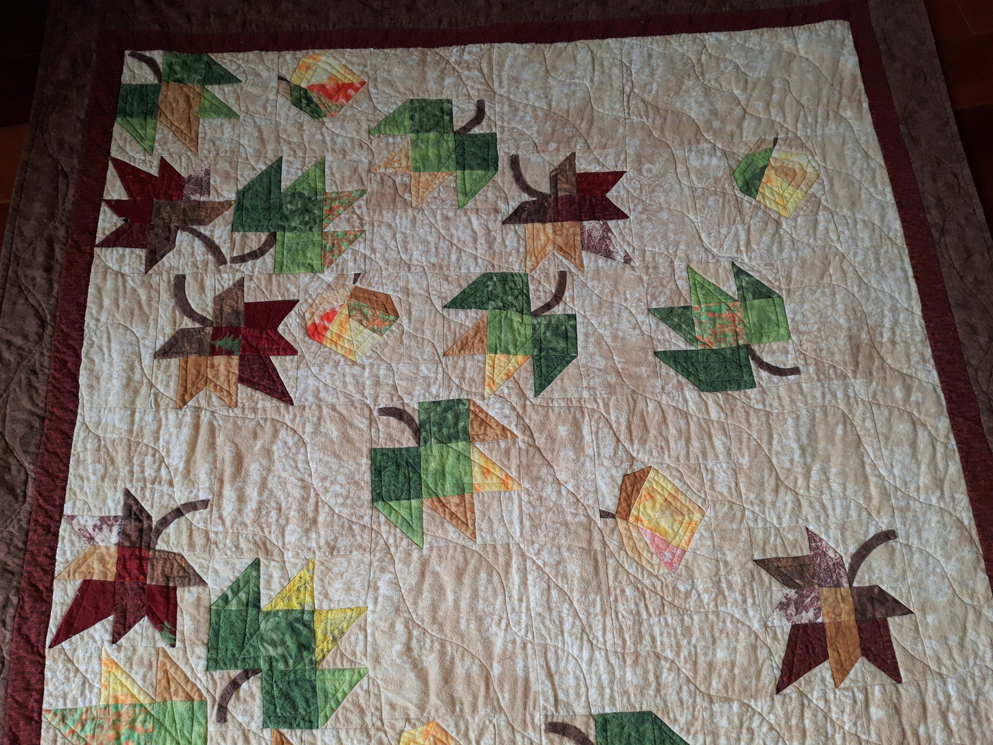 Sold Out Flannel Lap Quilt Falling Leaves, browns and beiges,100% cotton flannel, 54 x 70 inches, fall autumn leaves