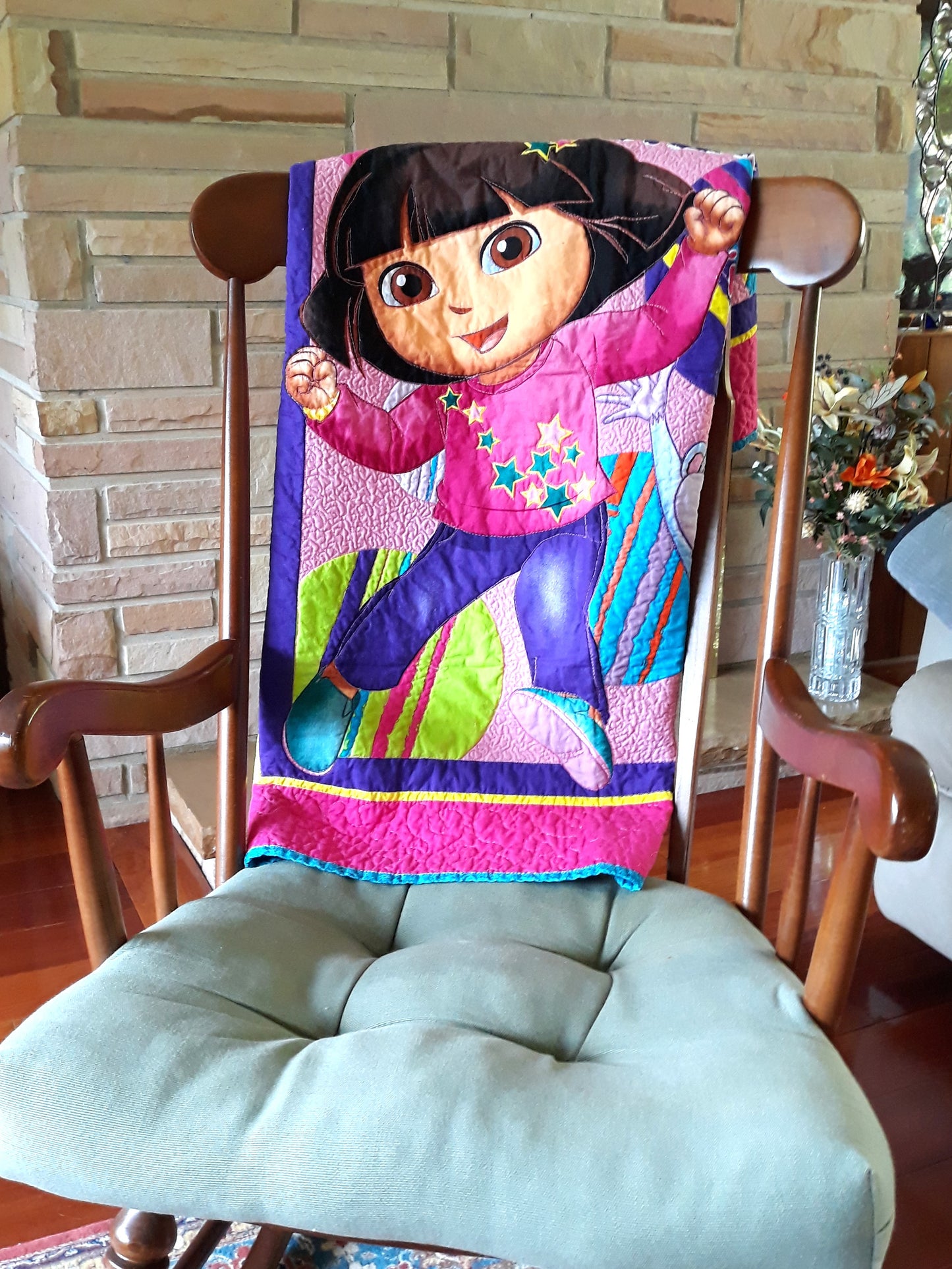 Dora the Explorer Panel Quilt Blanket Playmat for Baby / Toddler - with Boots 34 x 41 inches - pink purple teal - Best Friends / Buenos Amigos